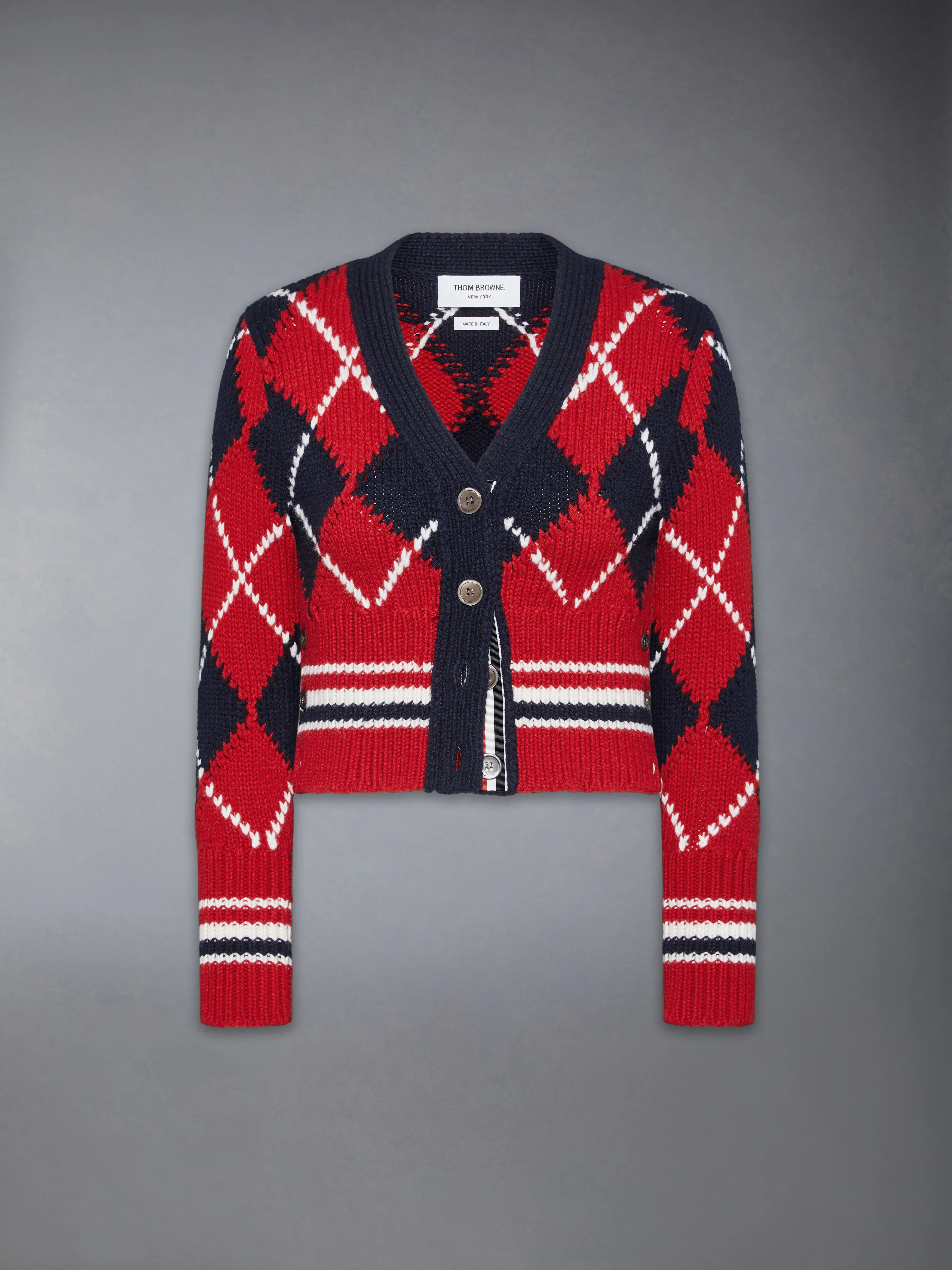 ARGYLE INTARSIA MERINO WOOL SHRUNKEN CARDIGAN - Image 6