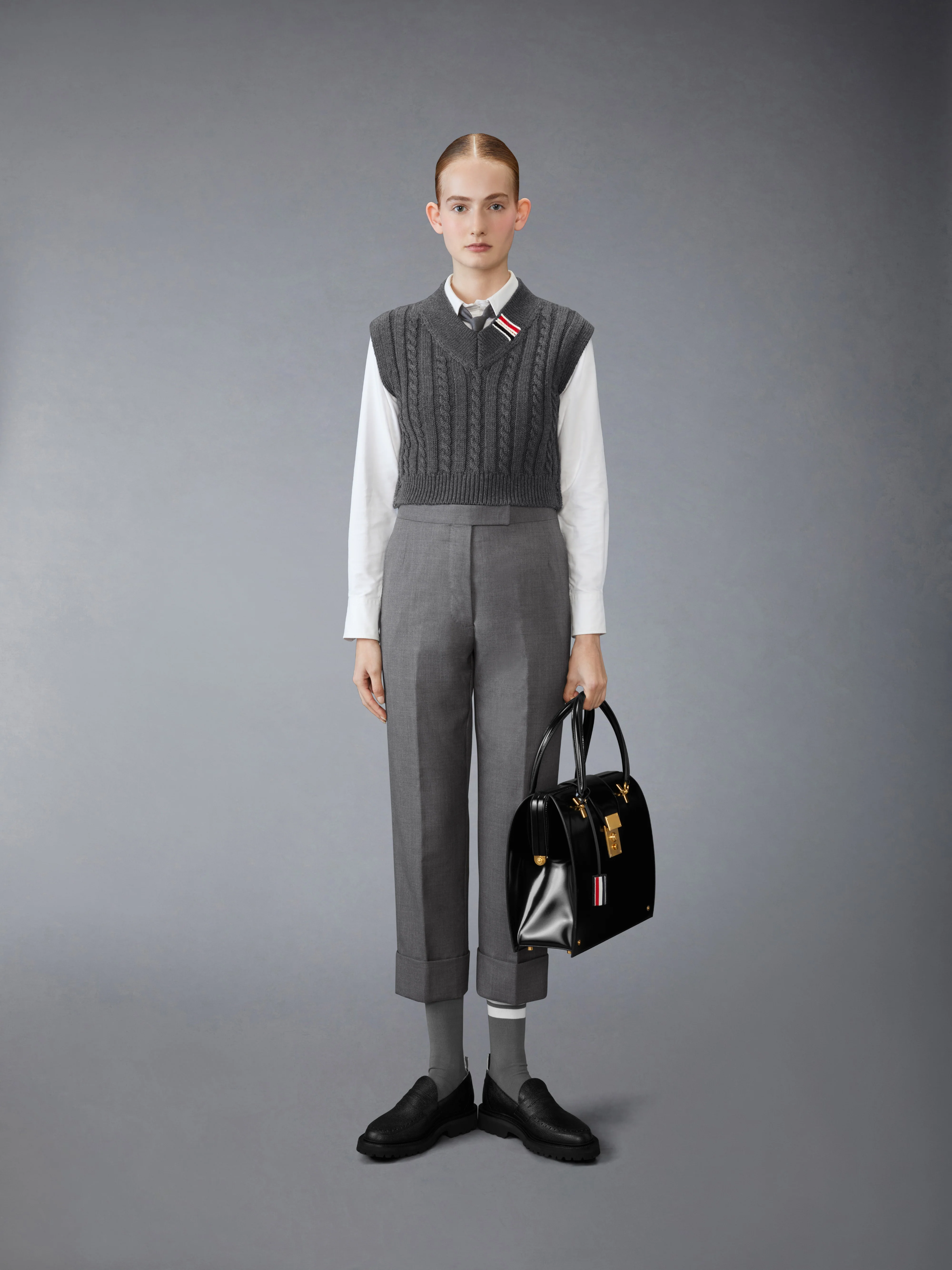 BABY CABLE CROPPED V NECK PULLOVER - Image 3
