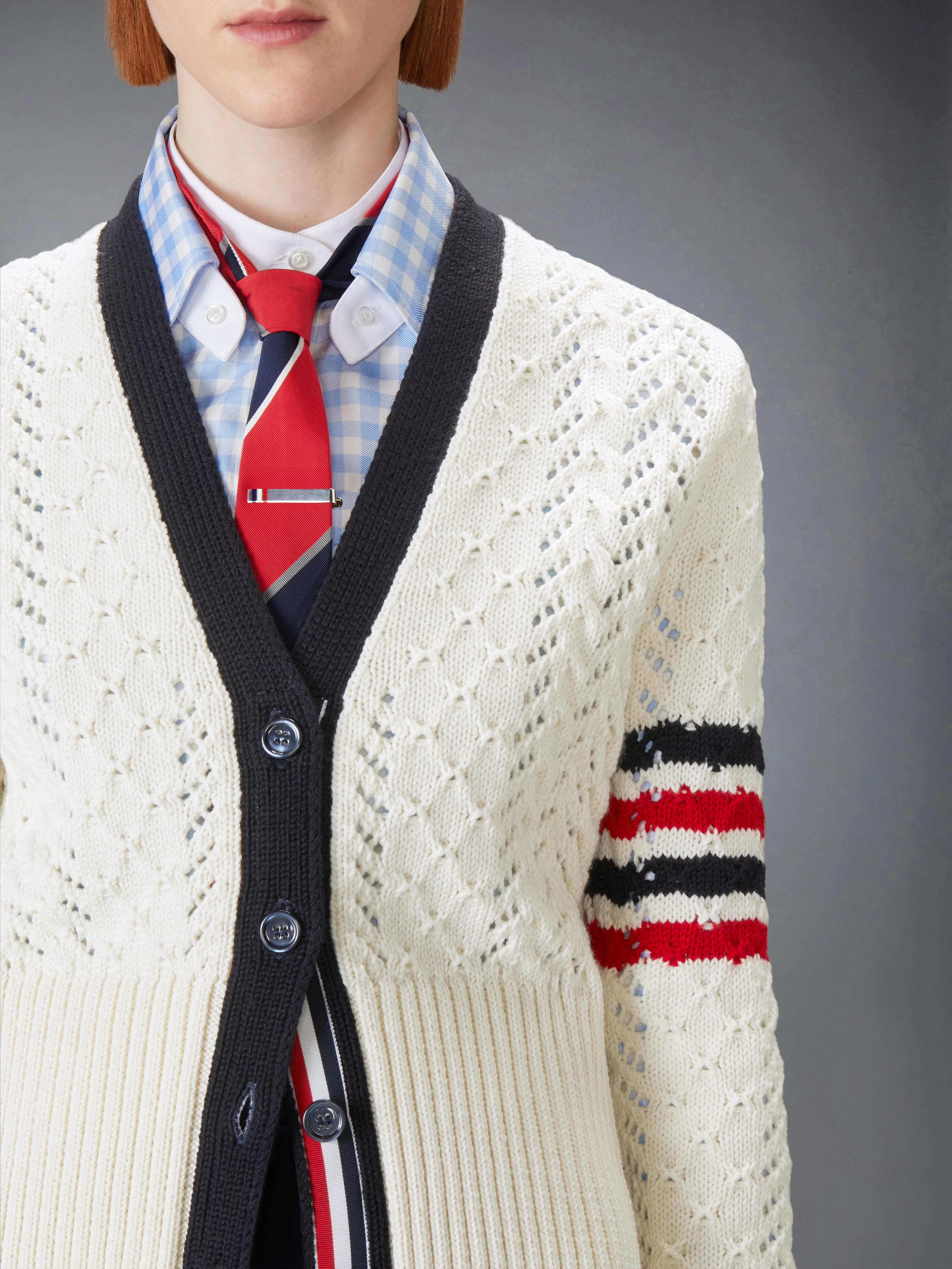 CABLE POINTELLE STITCH MERINO WOOL 4-BAR CARDIGAN - Image 5