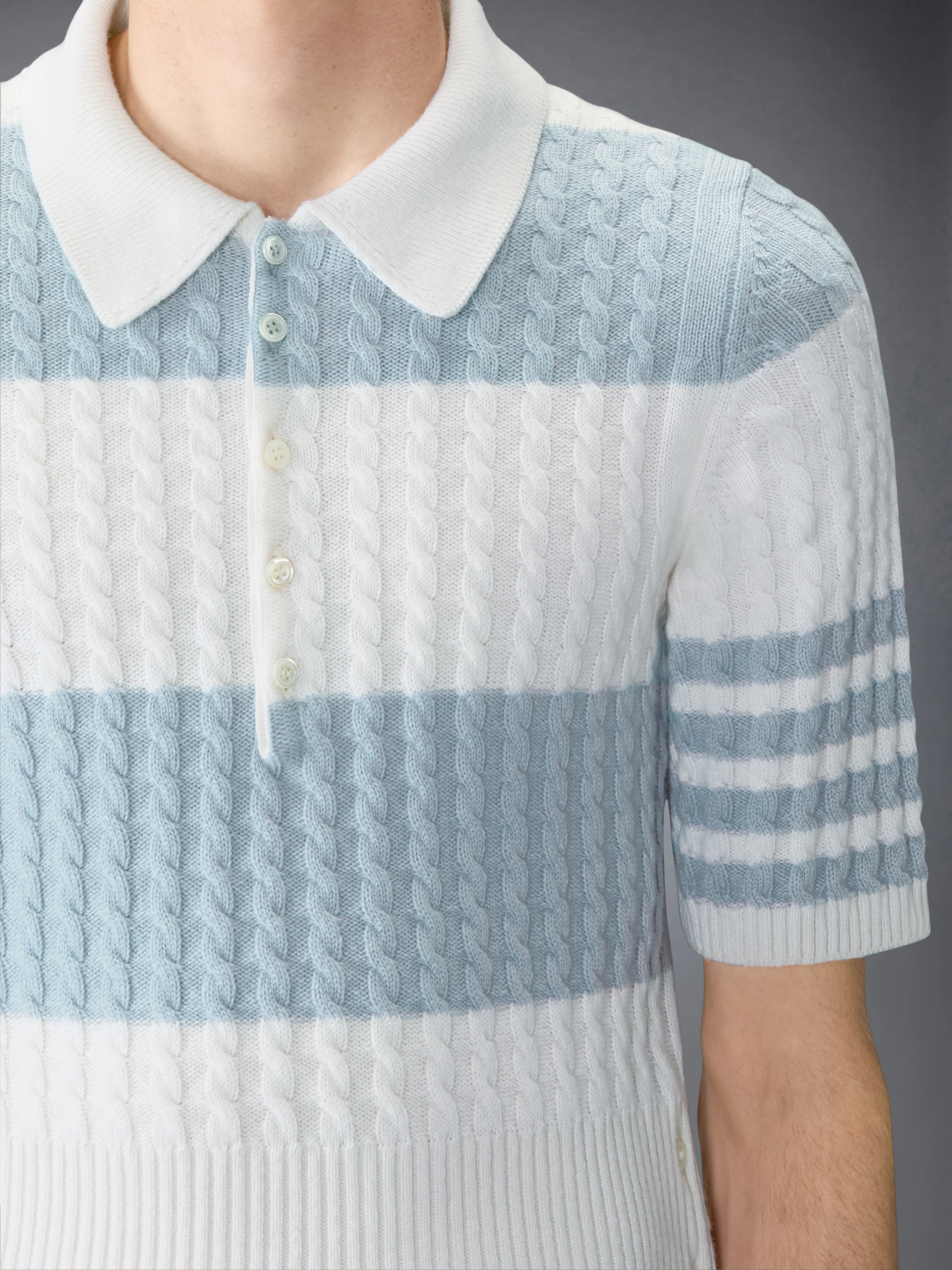 CASHMERE BABY CABLE STITCH 4-BAR RUGBY STRIPE POLO - Image 5