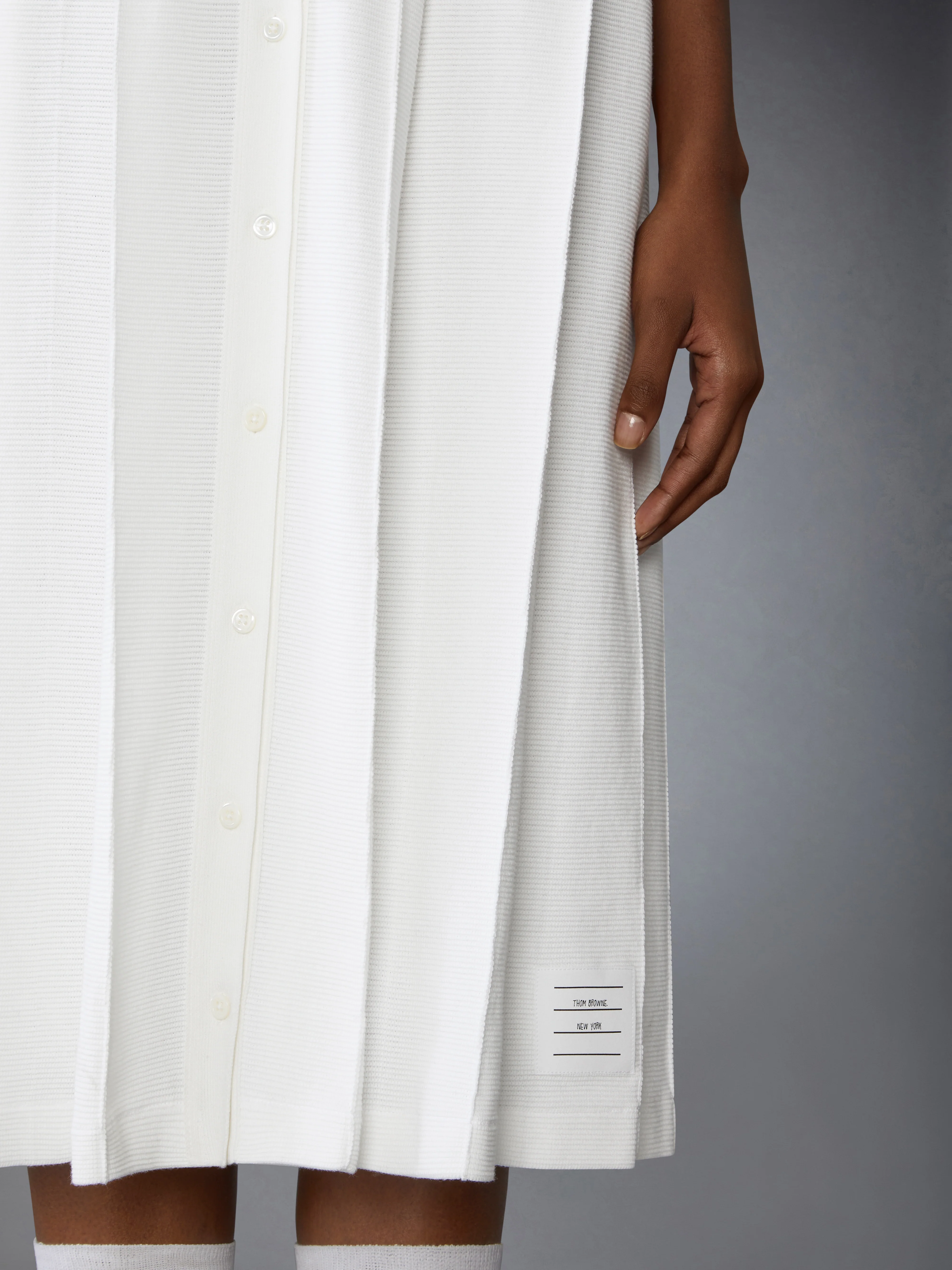 COTTON WAFFLE PLEATED POLO DRESS - Image 6