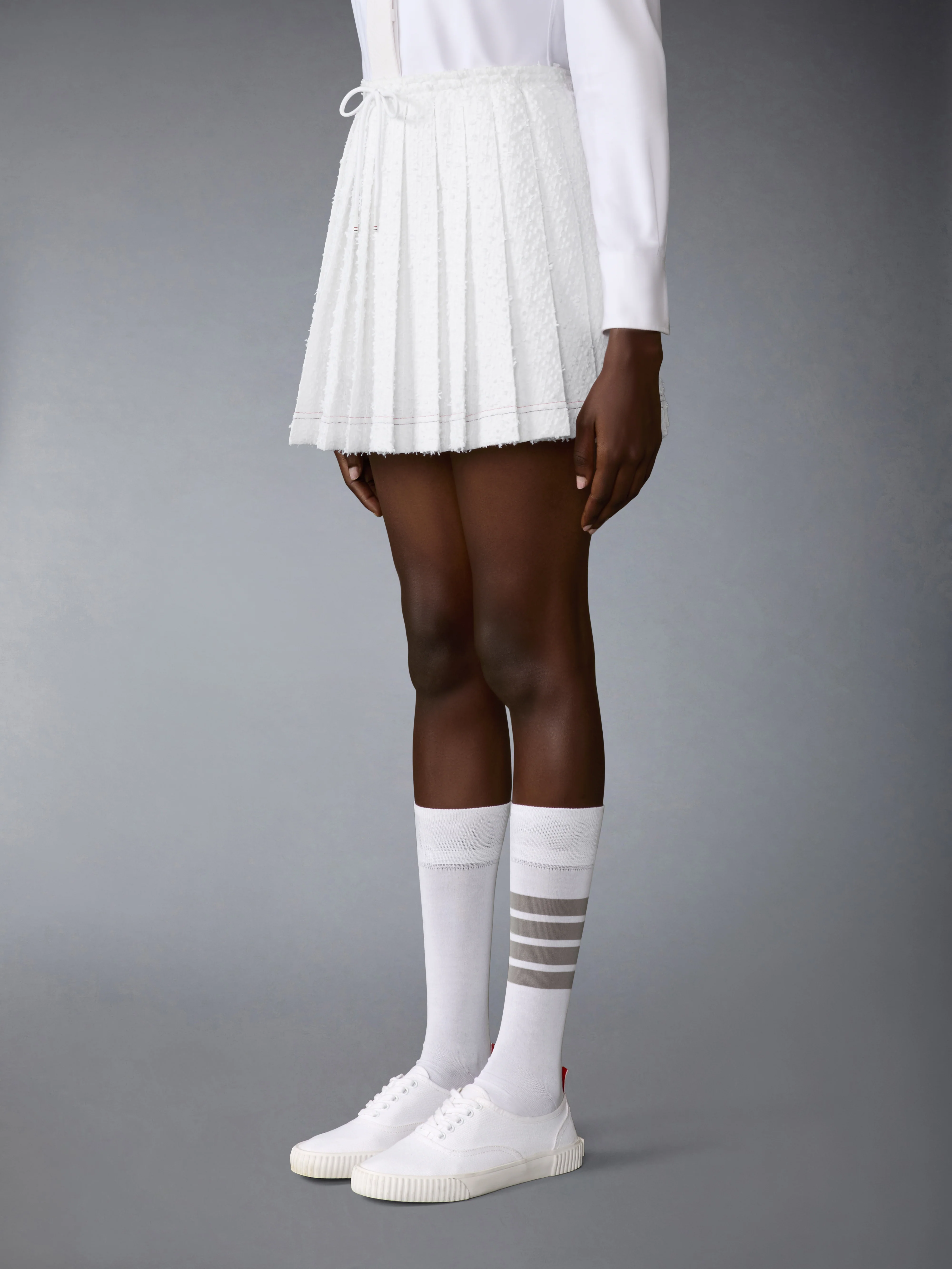 EYELASH TWEED DRAWSTRING PLEATED MINI SKIRT - Image 2