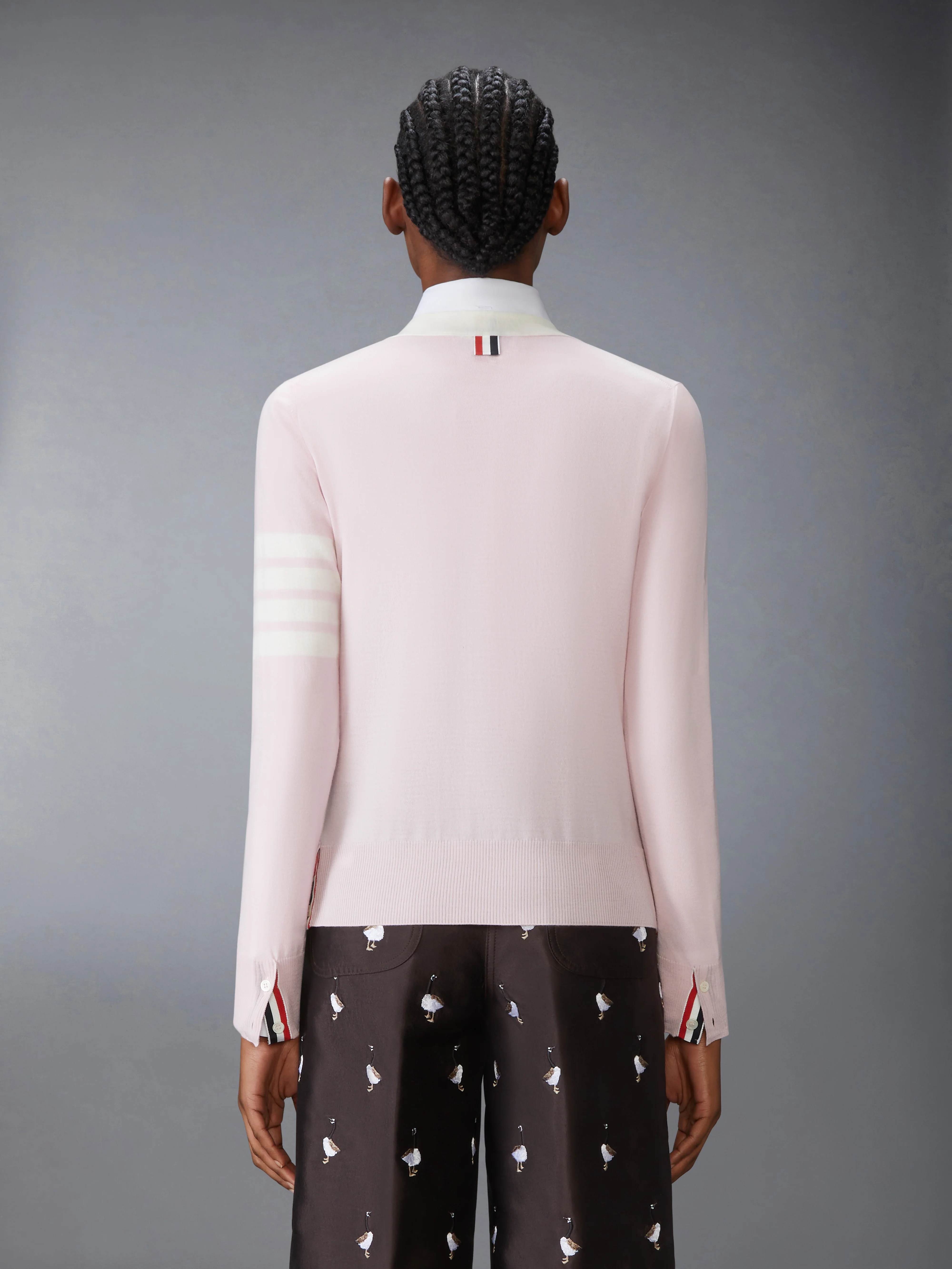 FINE MERINO WOOL 4-BAR RELAXED FIT V NECK CARDIGAN - Image 2