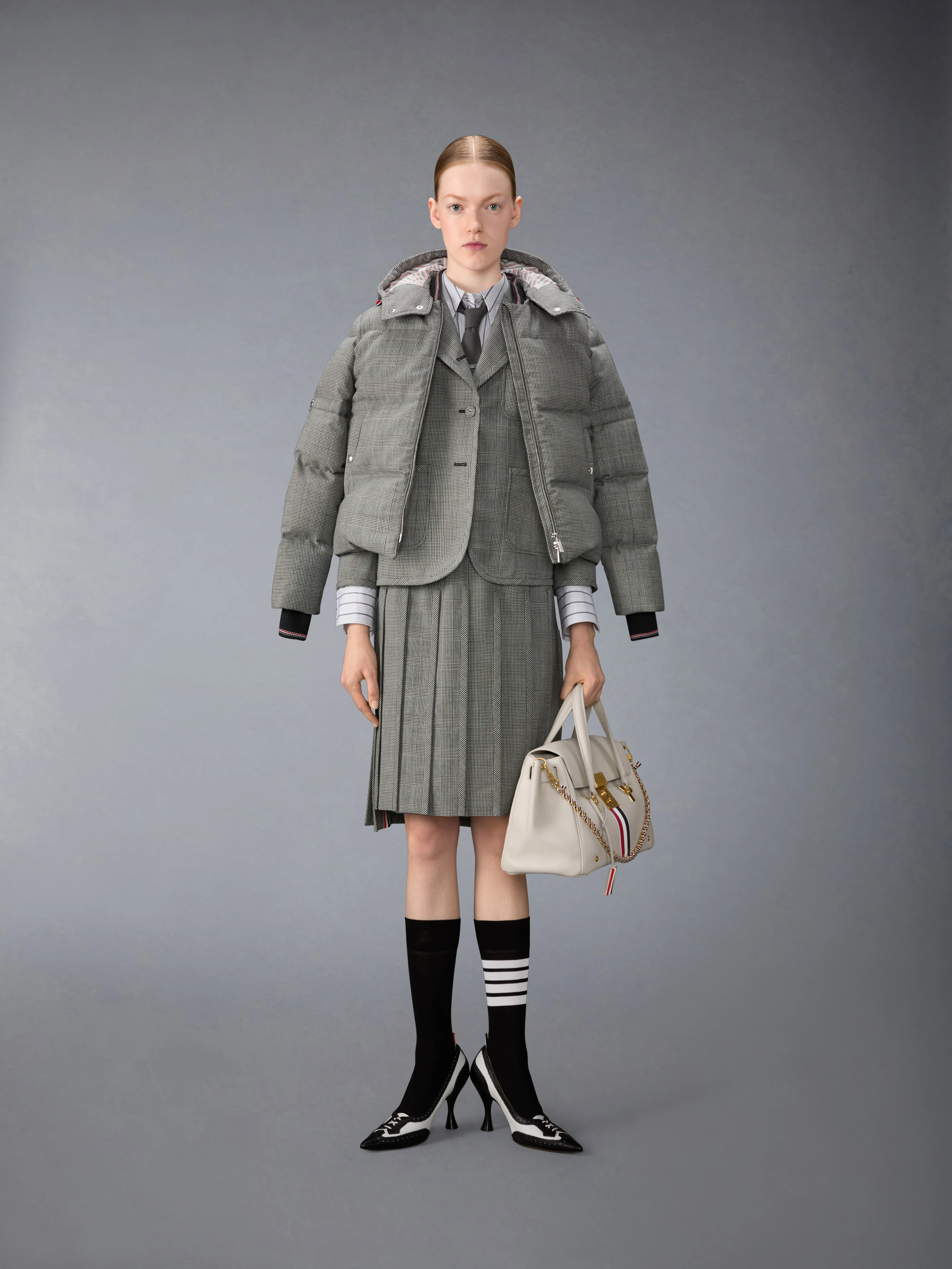FUNMIX HOUNDSTOOTH FRESCO PLEATED SKIRT - Image 4