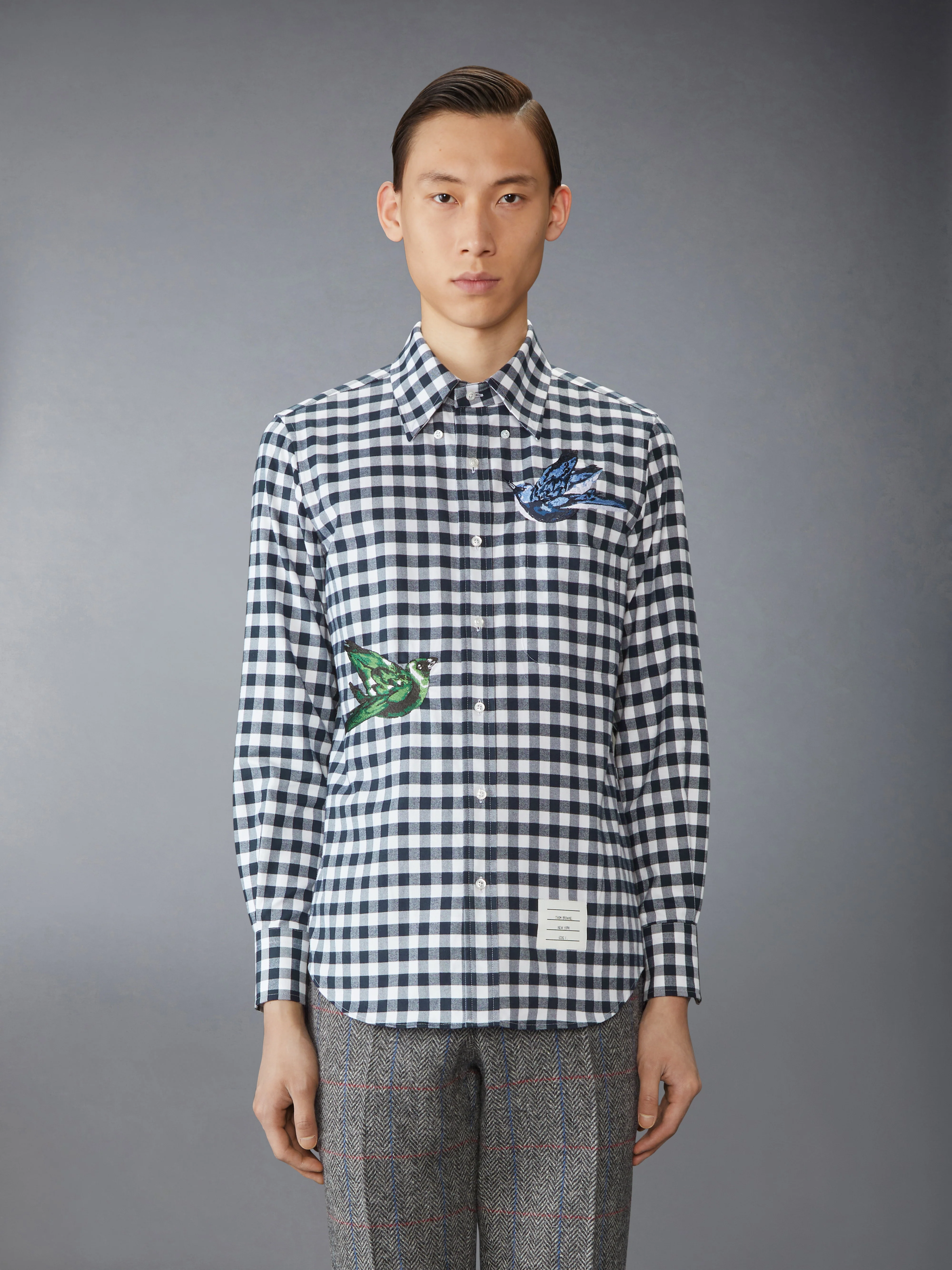 GINGHAM CHECK FLANNEL SATIN STITCH BIRDS SHIRT - Image 2
