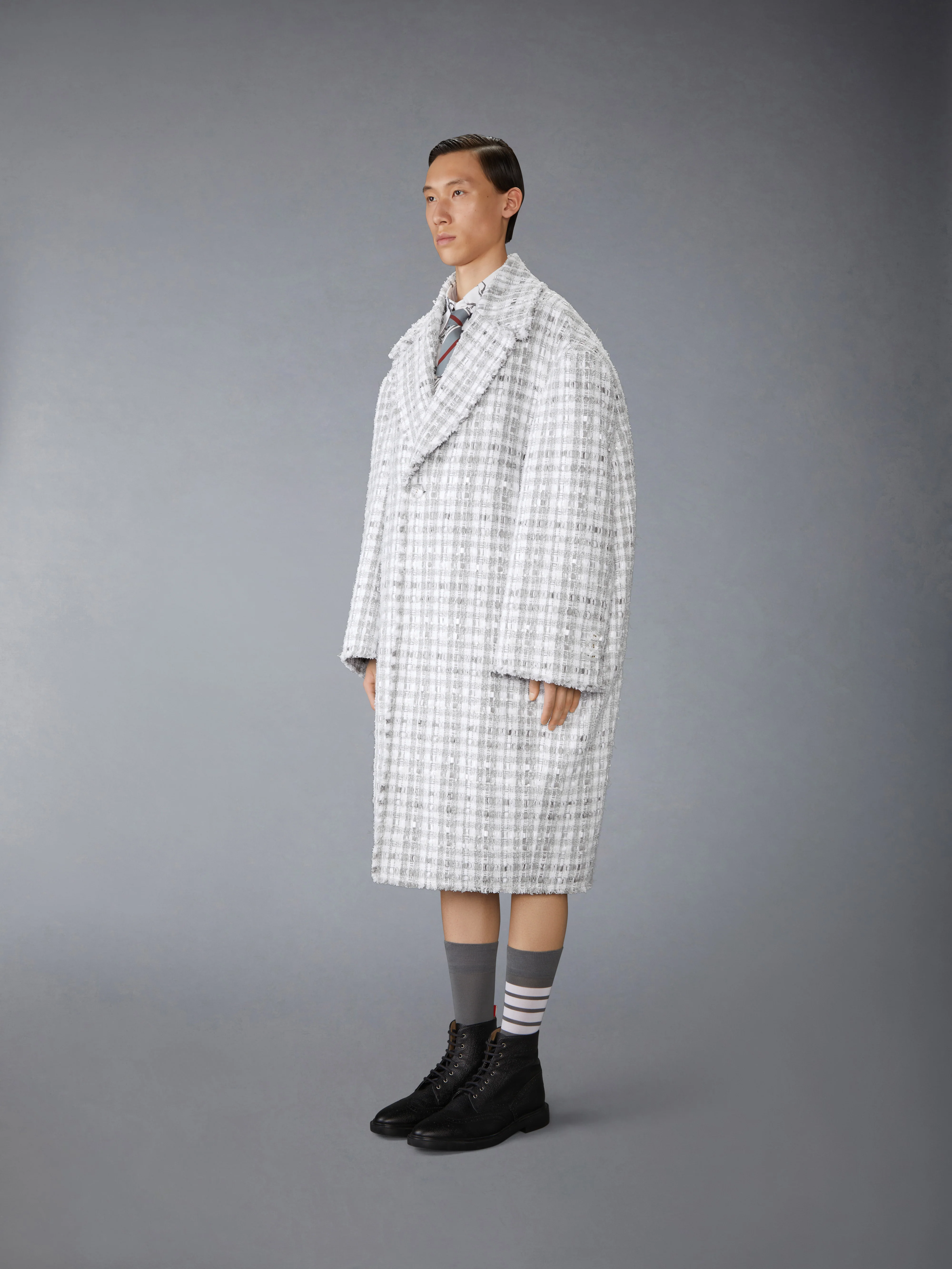 GINGHAM RIBBON TWEED COCOON COAT - Image 2