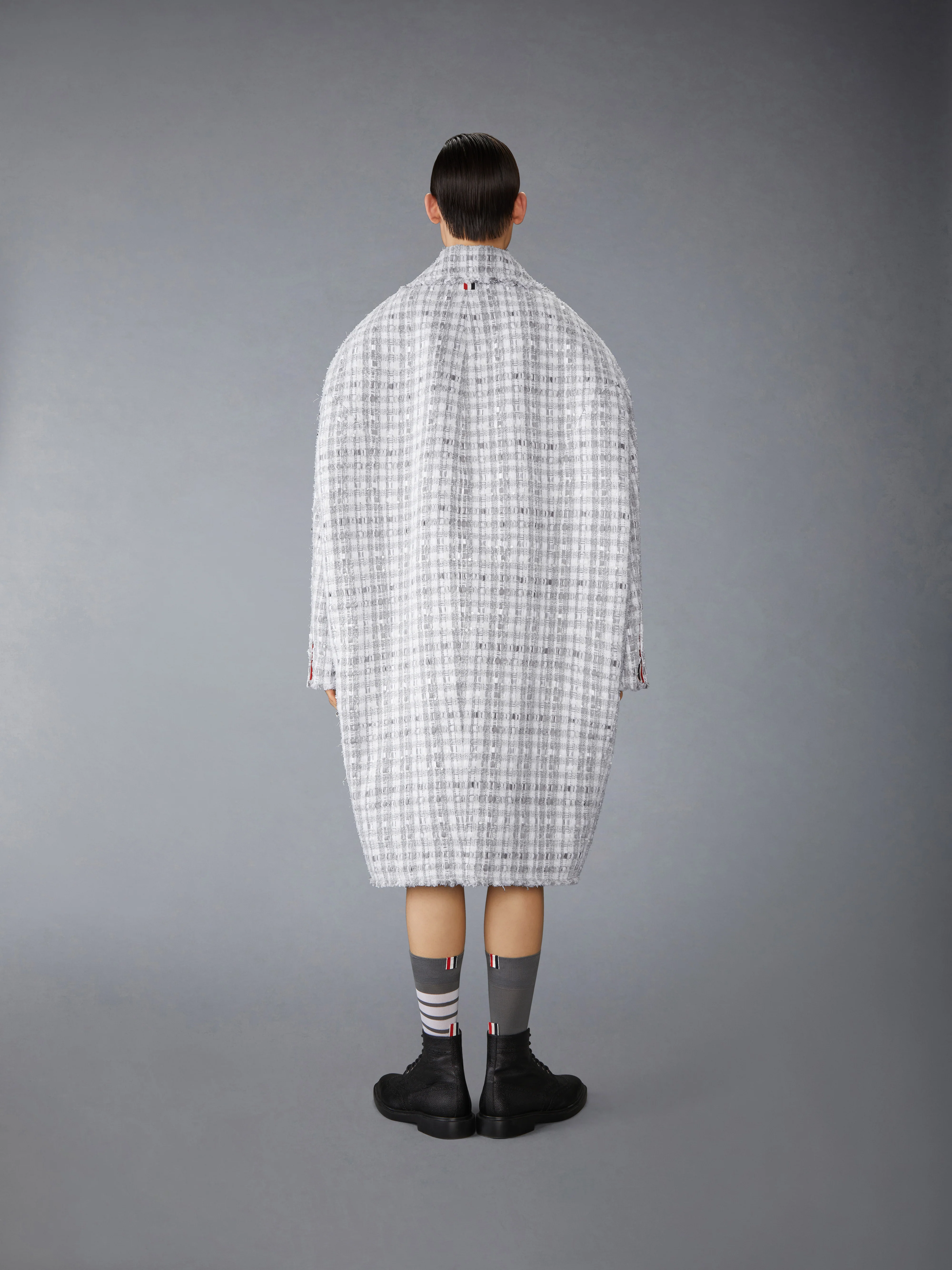 GINGHAM RIBBON TWEED COCOON COAT - Image 3