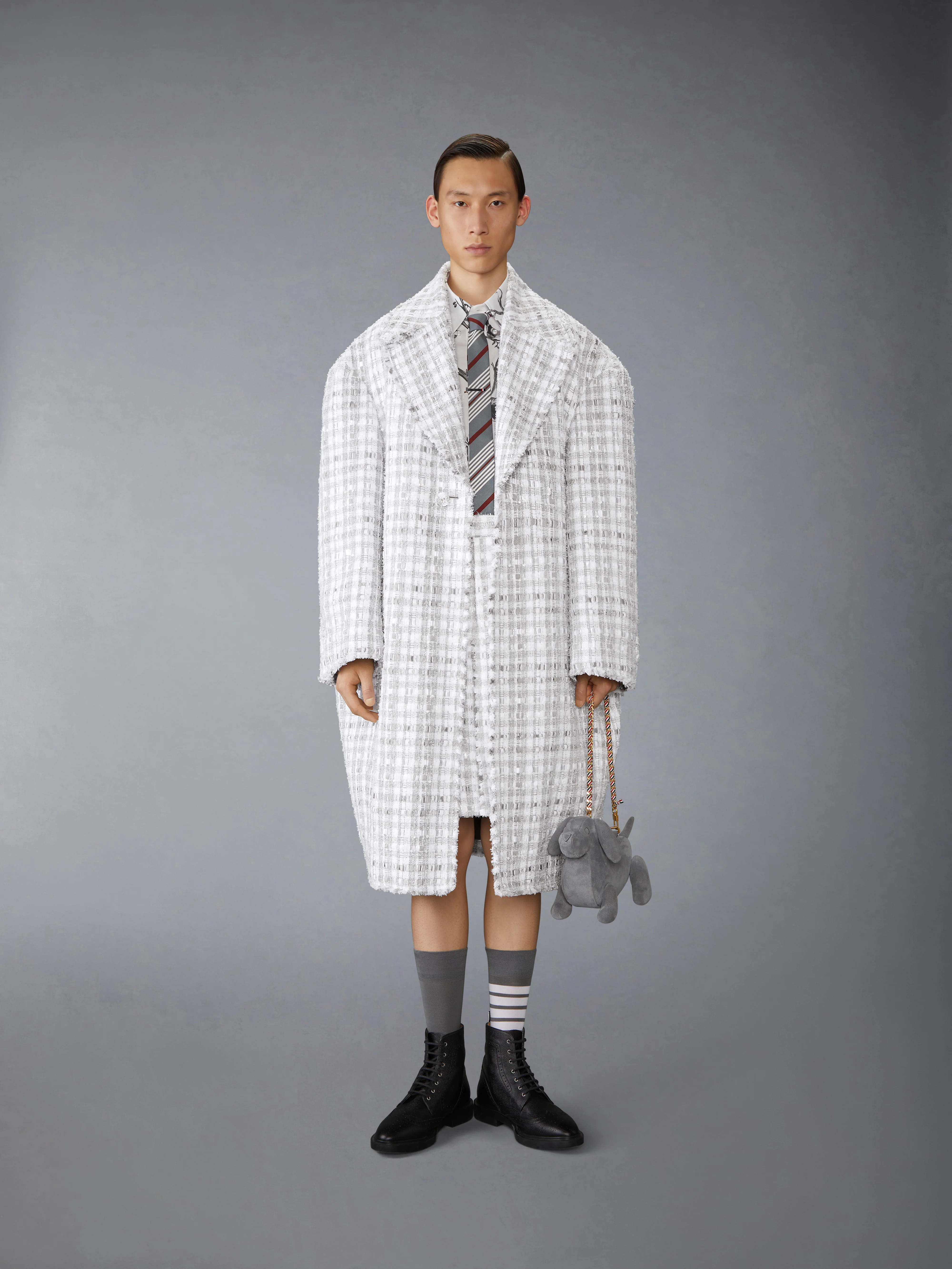GINGHAM RIBBON TWEED COCOON COAT - Image 4