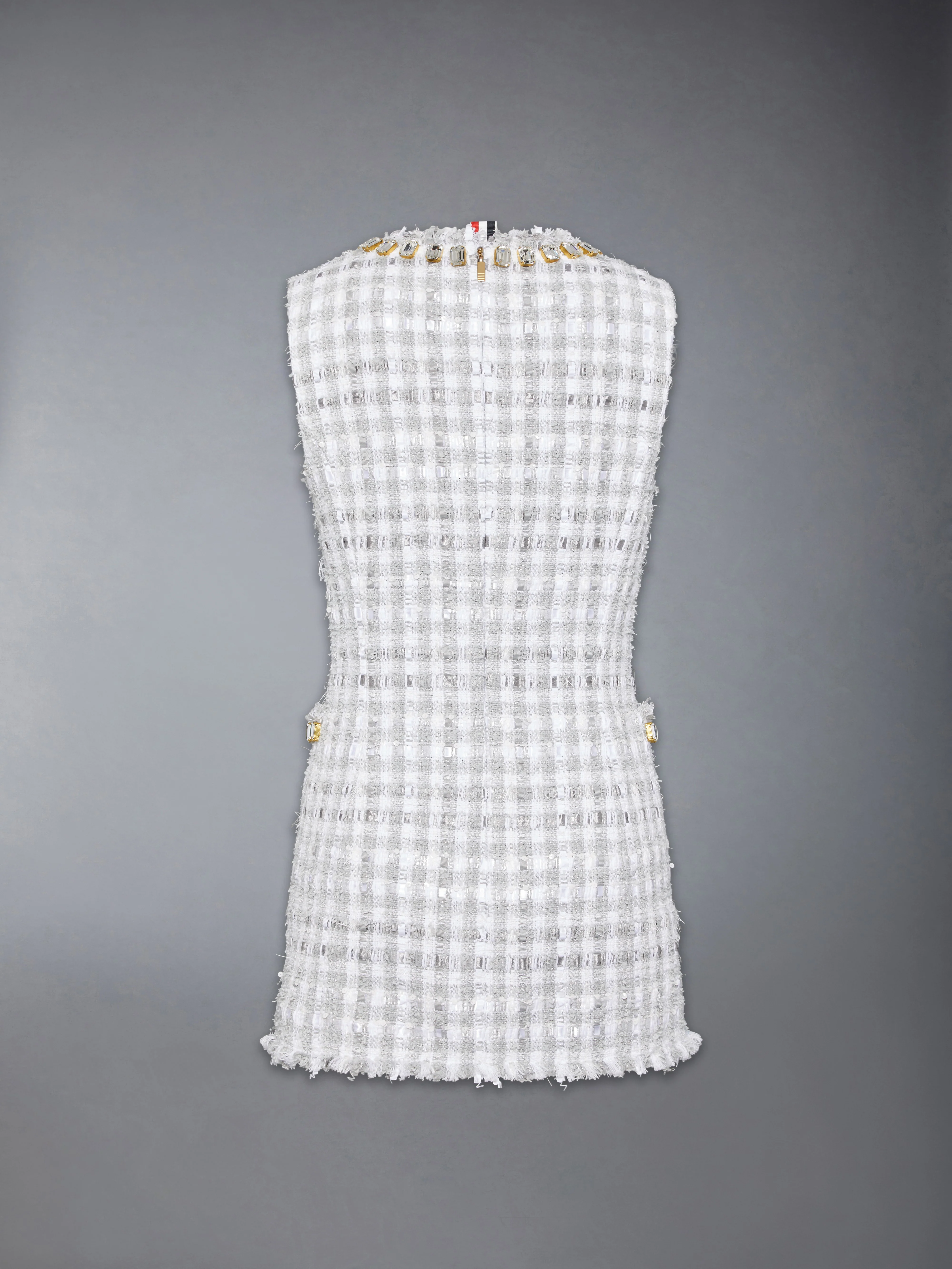 GINGHAM SATIN RIBBON TWEED MINI PENCIL DRESS WITH SWAROVSKI CRYSTAL - Image 9