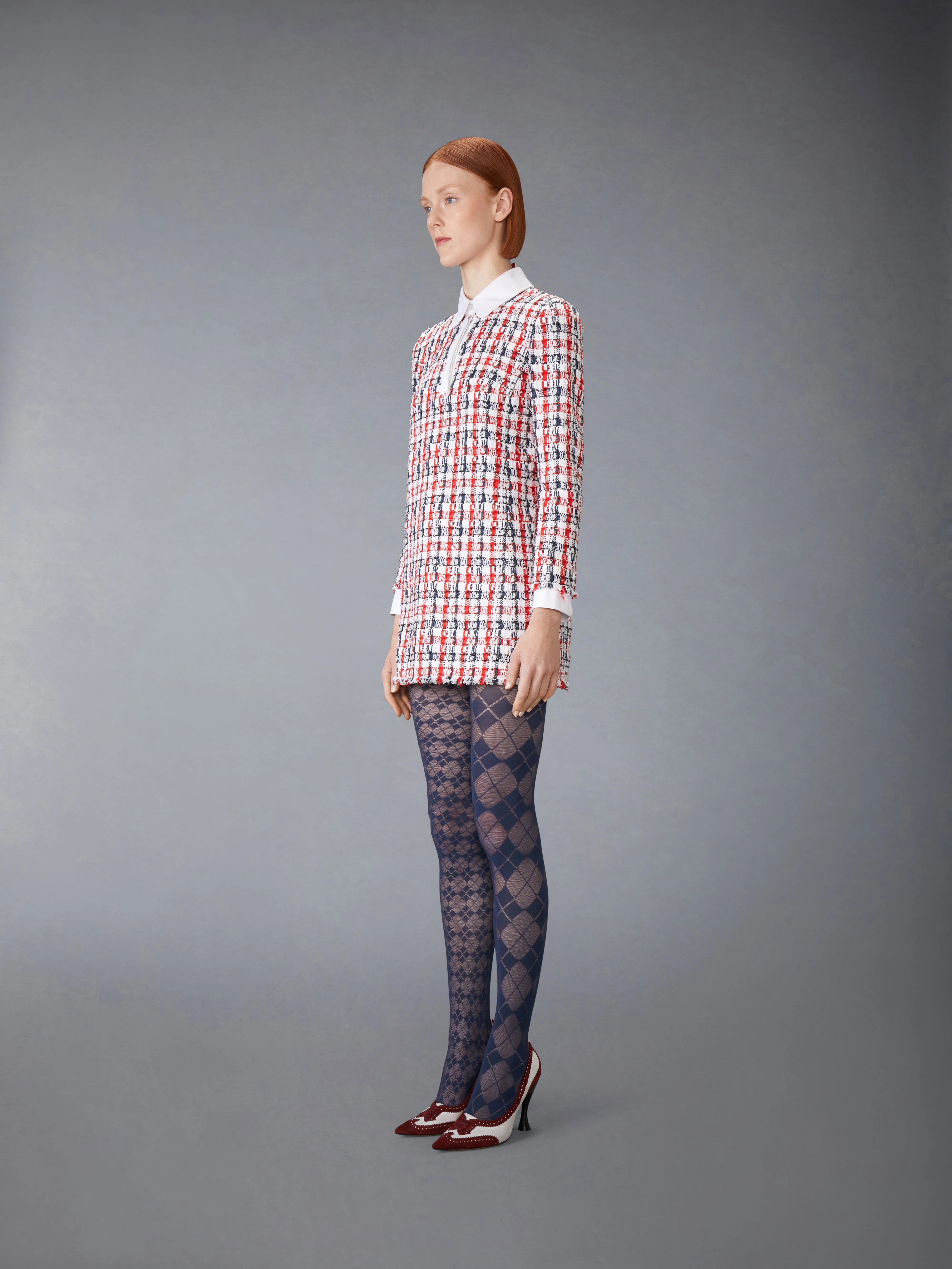 GINGHAM SATIN RIBBON TWEED SHIFT DRESS - Image 2