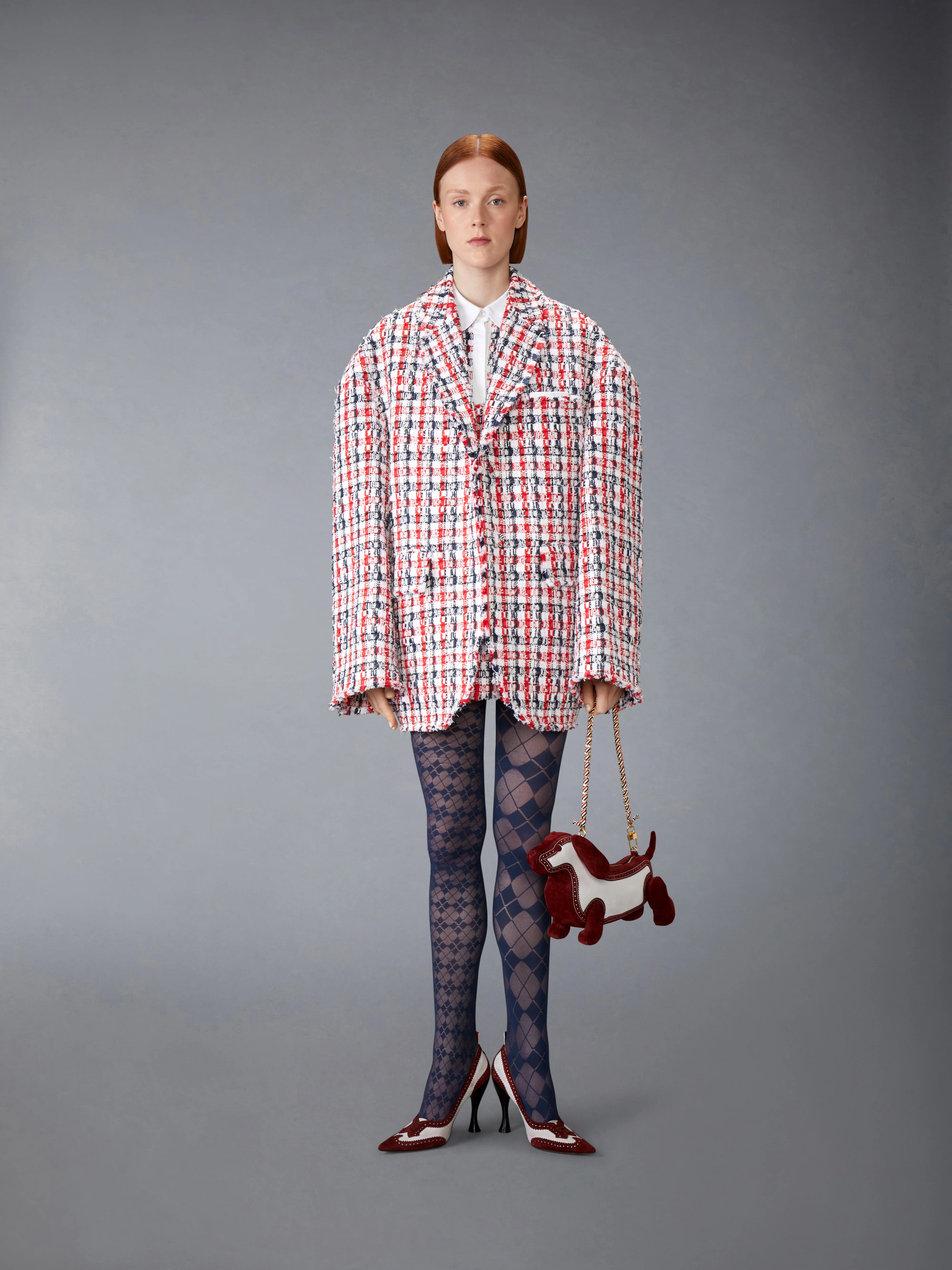 GINGHAM SATIN RIBBON TWEED SHIFT DRESS - Image 4