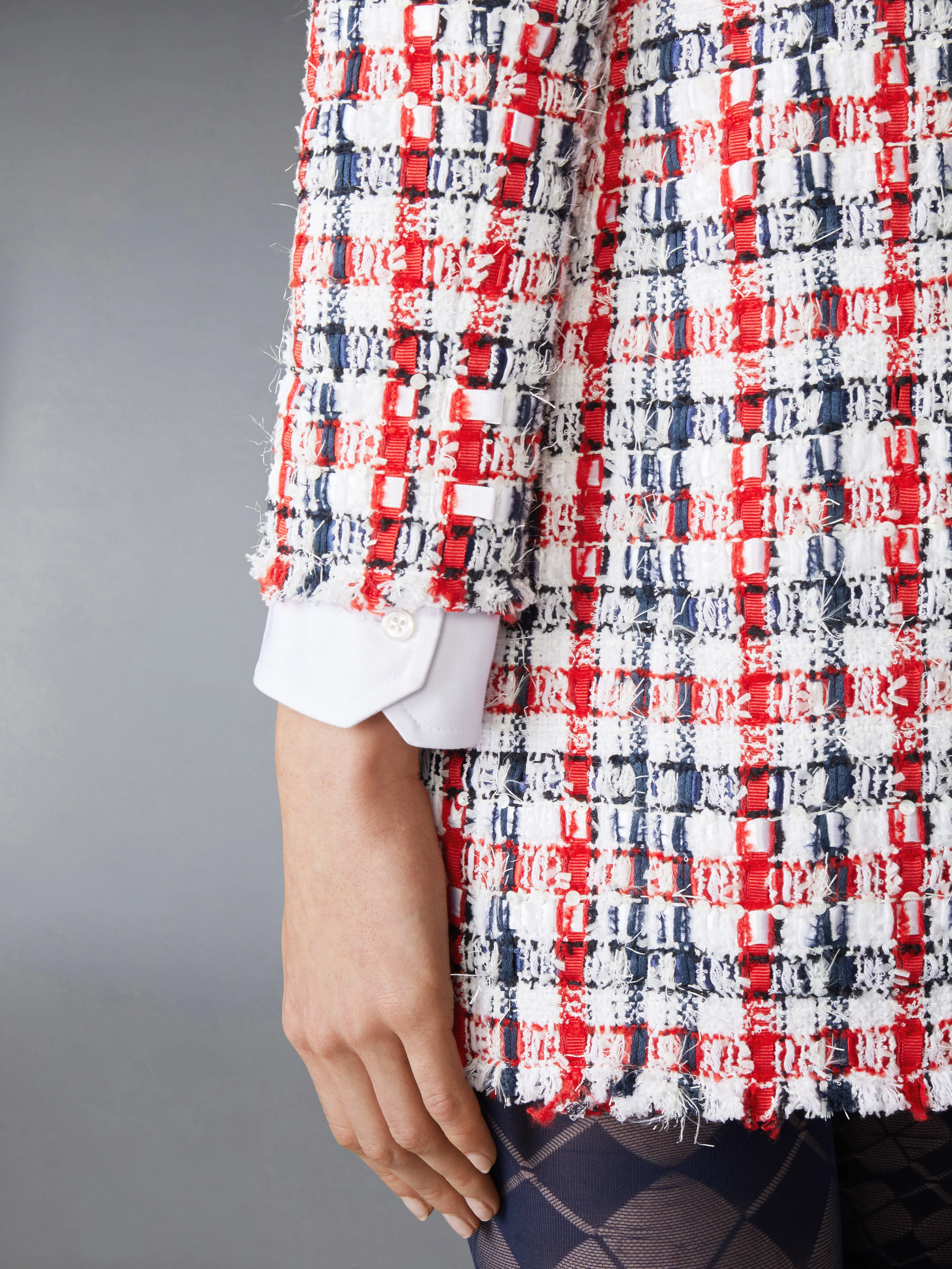 GINGHAM SATIN RIBBON TWEED SHIFT DRESS - Image 5