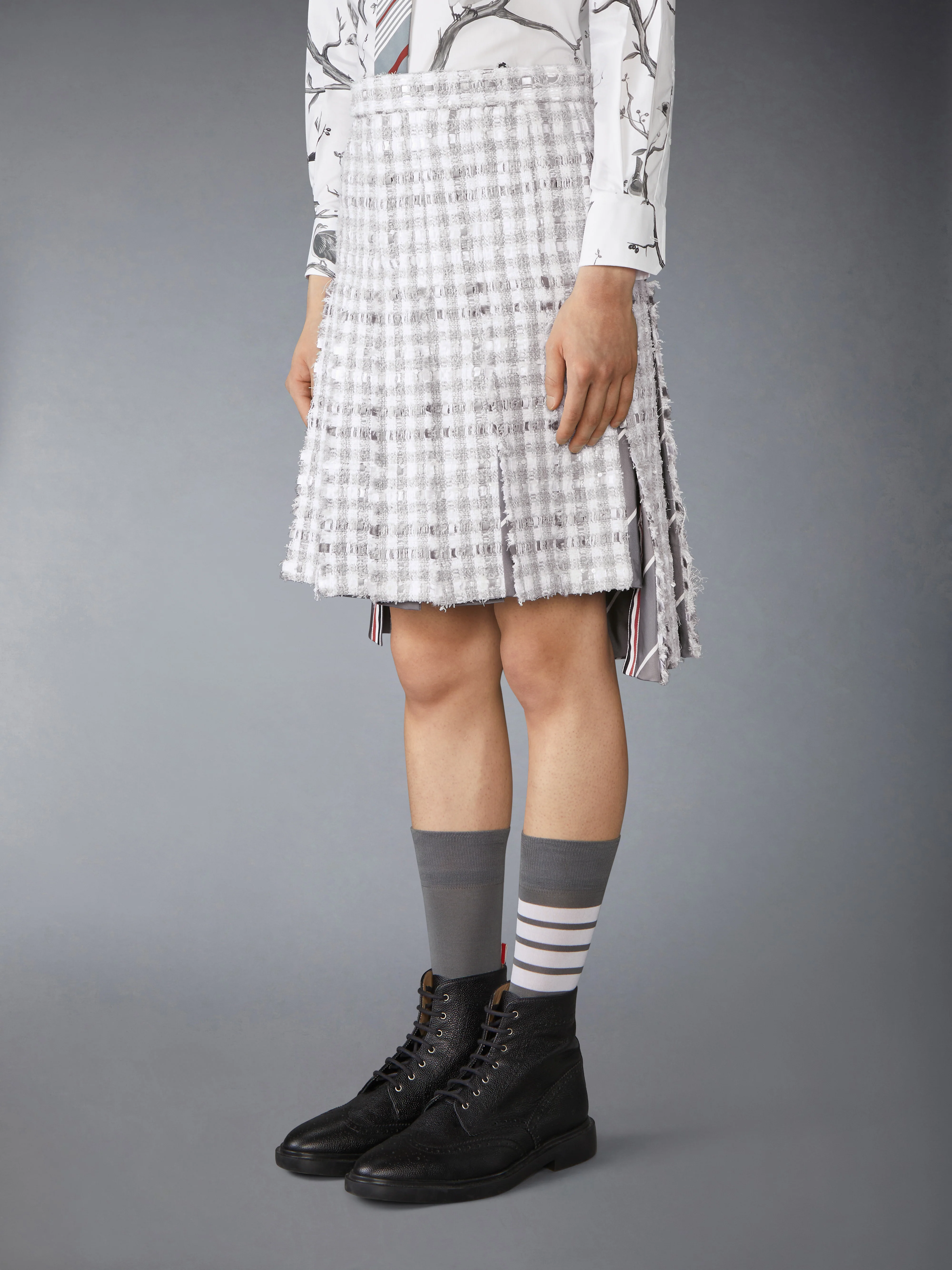 GINGHAM TWEED LOW RISE PLEATED SKIRT - Image 2