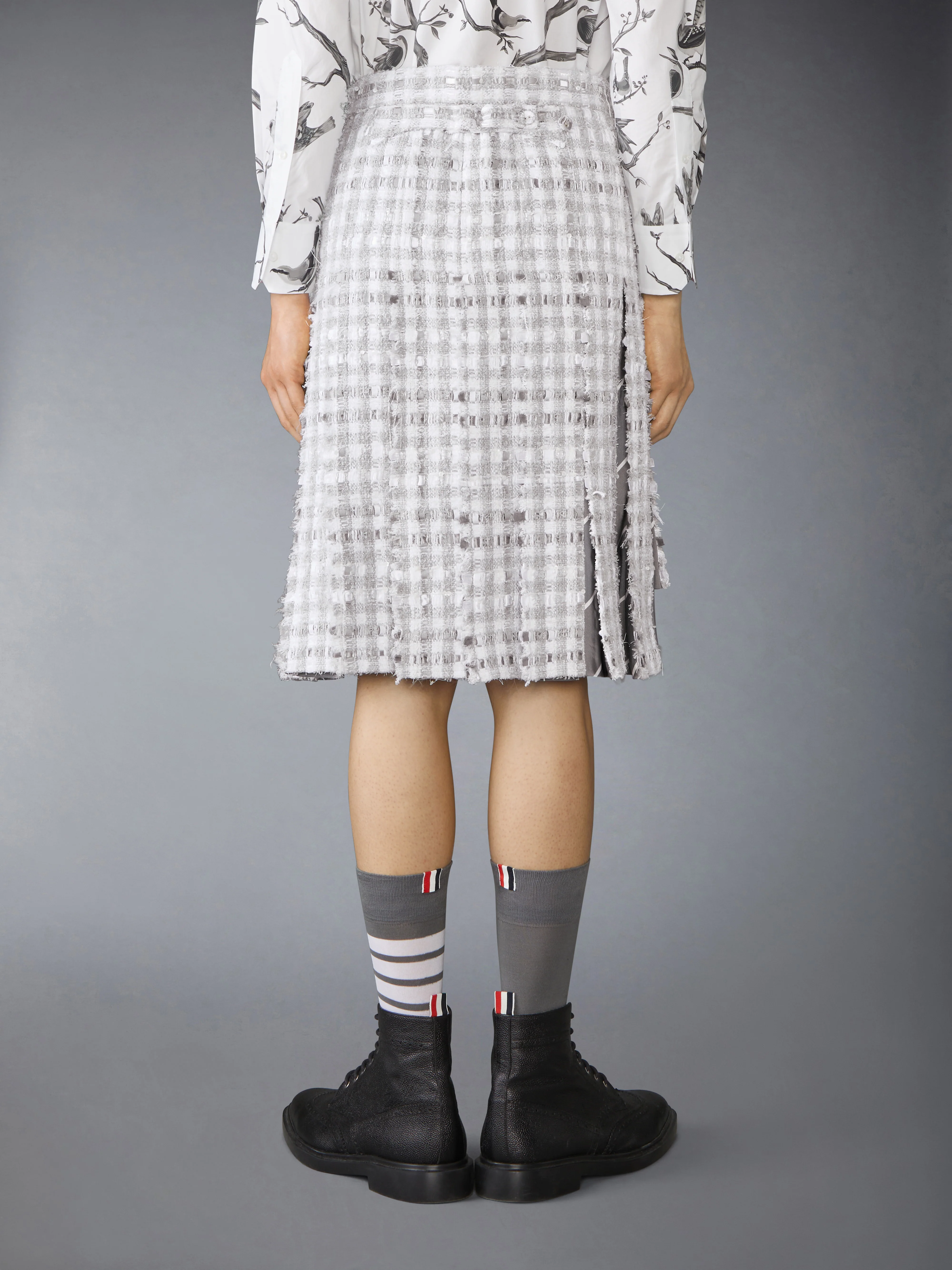 GINGHAM TWEED LOW RISE PLEATED SKIRT - Image 3