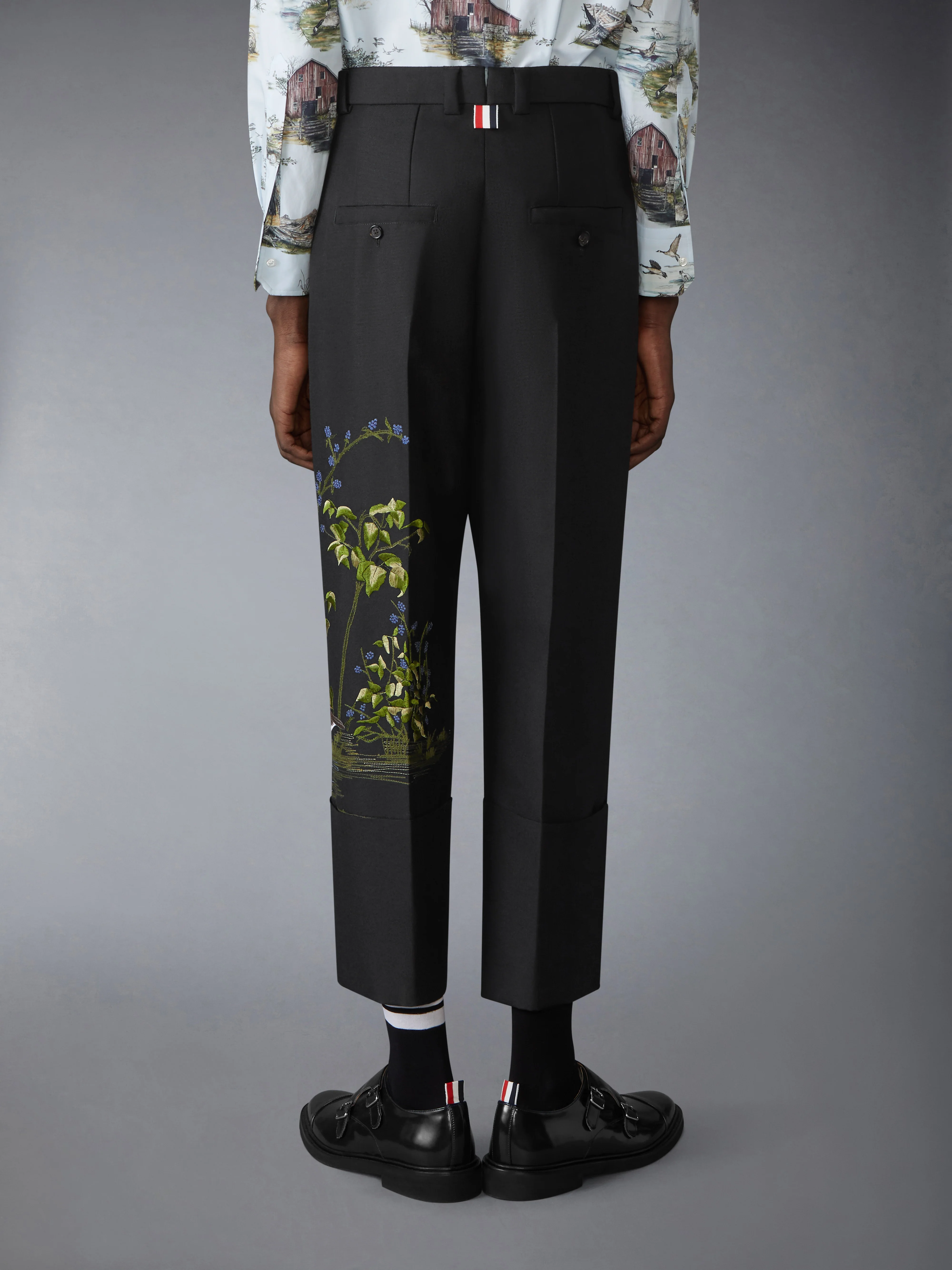 GOOSE SCENIC SATIN STITCH WOOL CHINO TROUSERS - Image 2