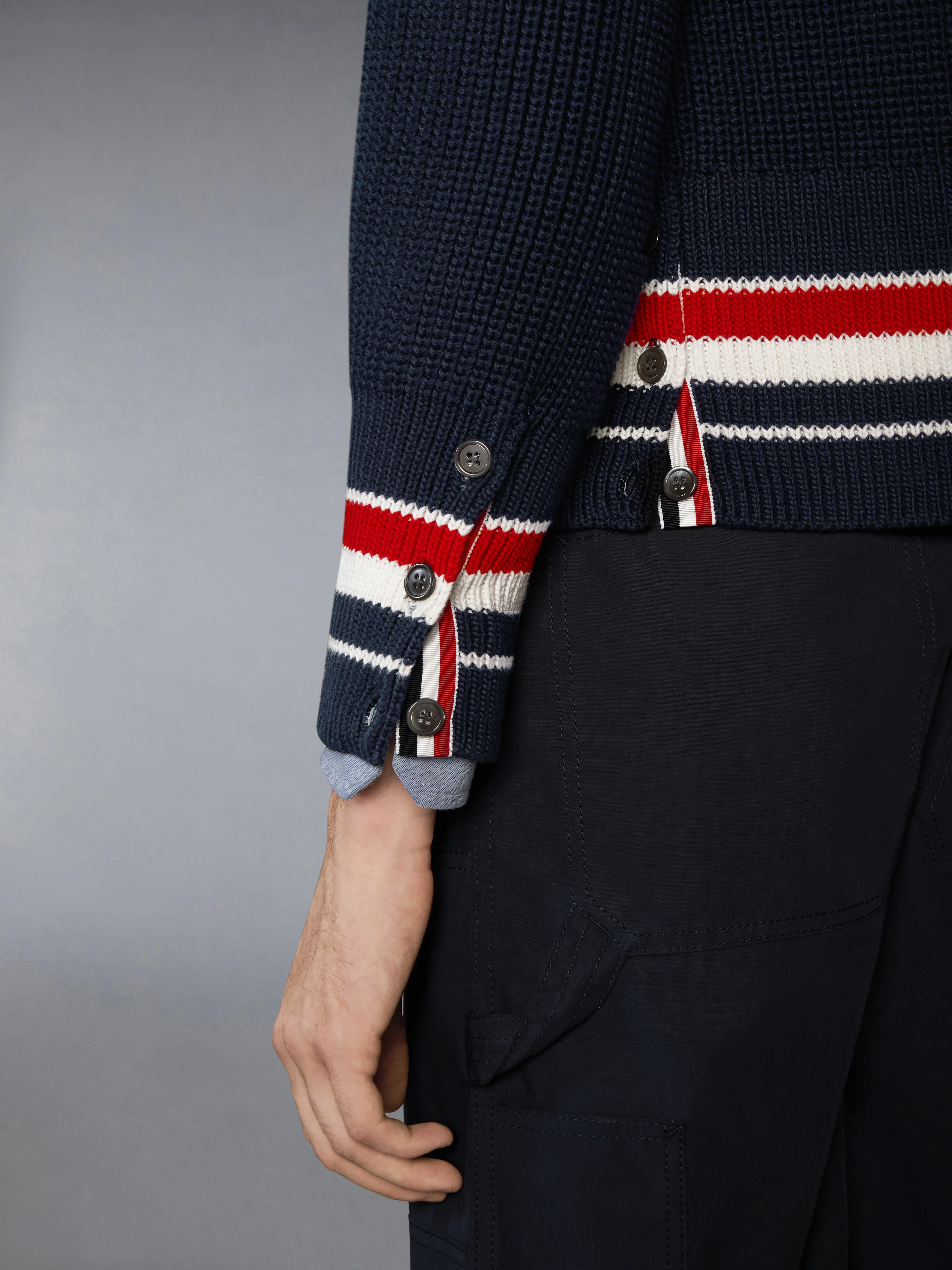 HALF CARDIGAN STITCH COTTON RWB CARDIGAN - Image 4