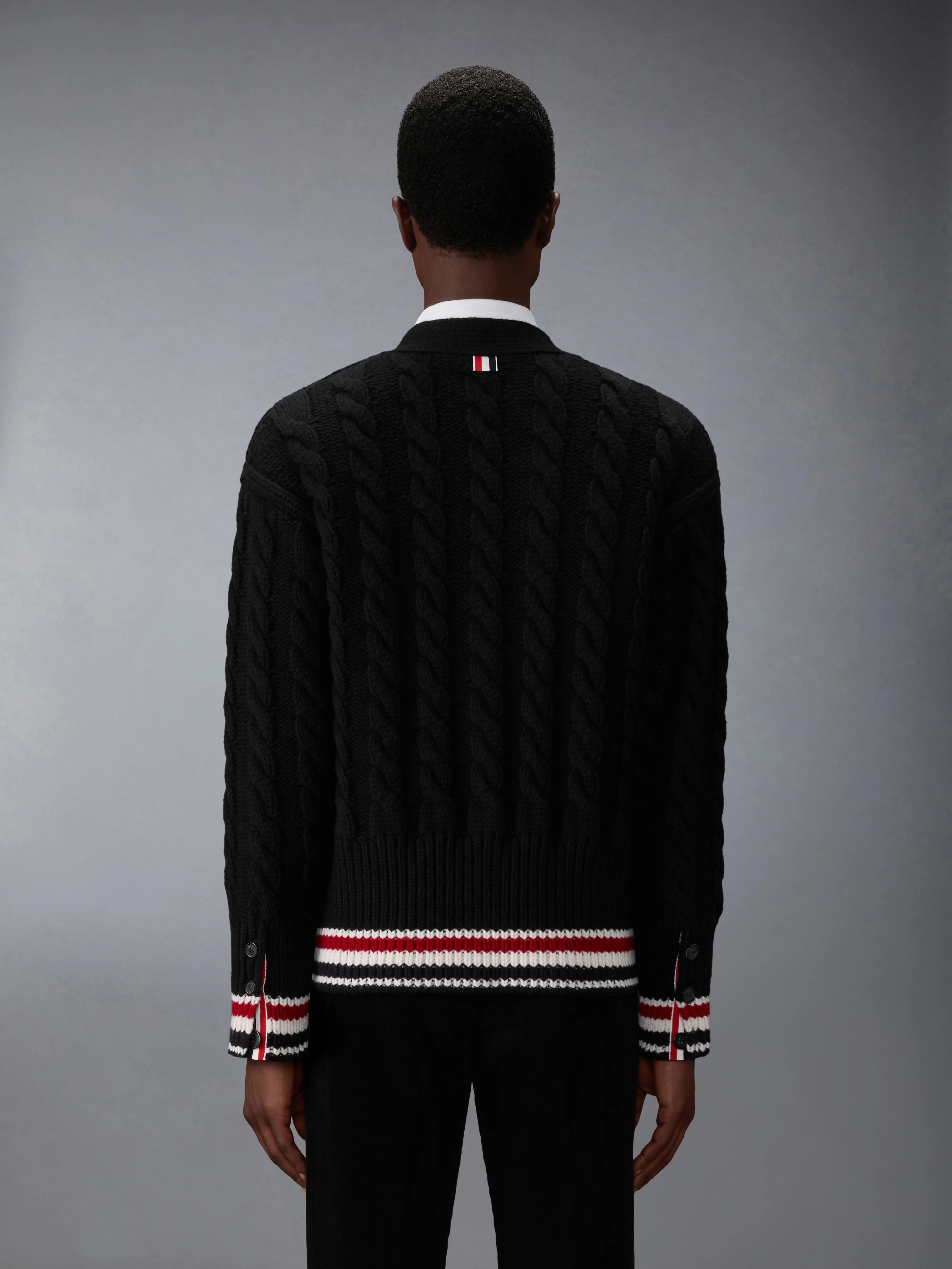 MERINO BABY CABLE STITCH RWB STRIPE CARDIGAN - Image 2