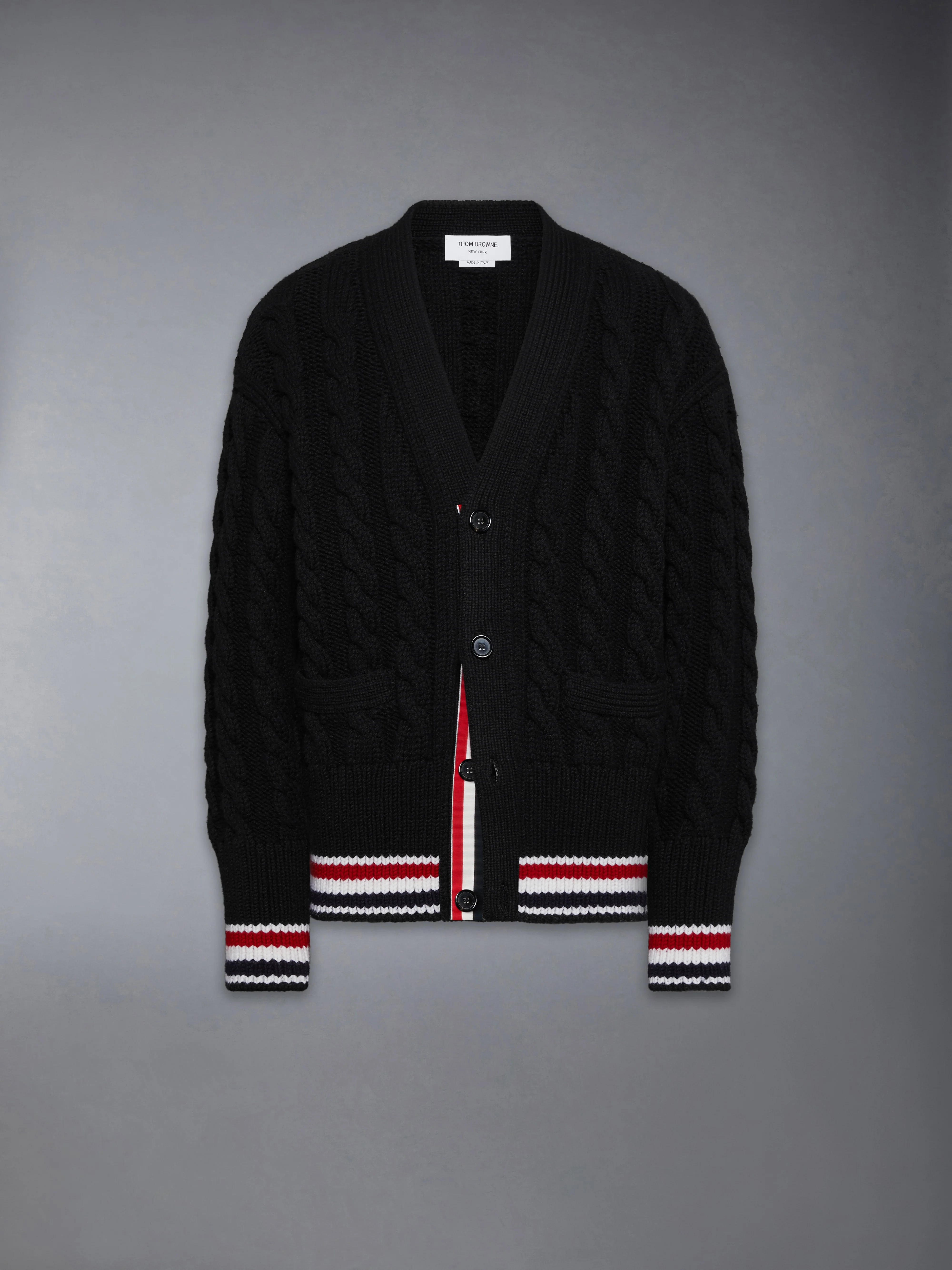 MERINO BABY CABLE STITCH RWB STRIPE CARDIGAN - Image 6