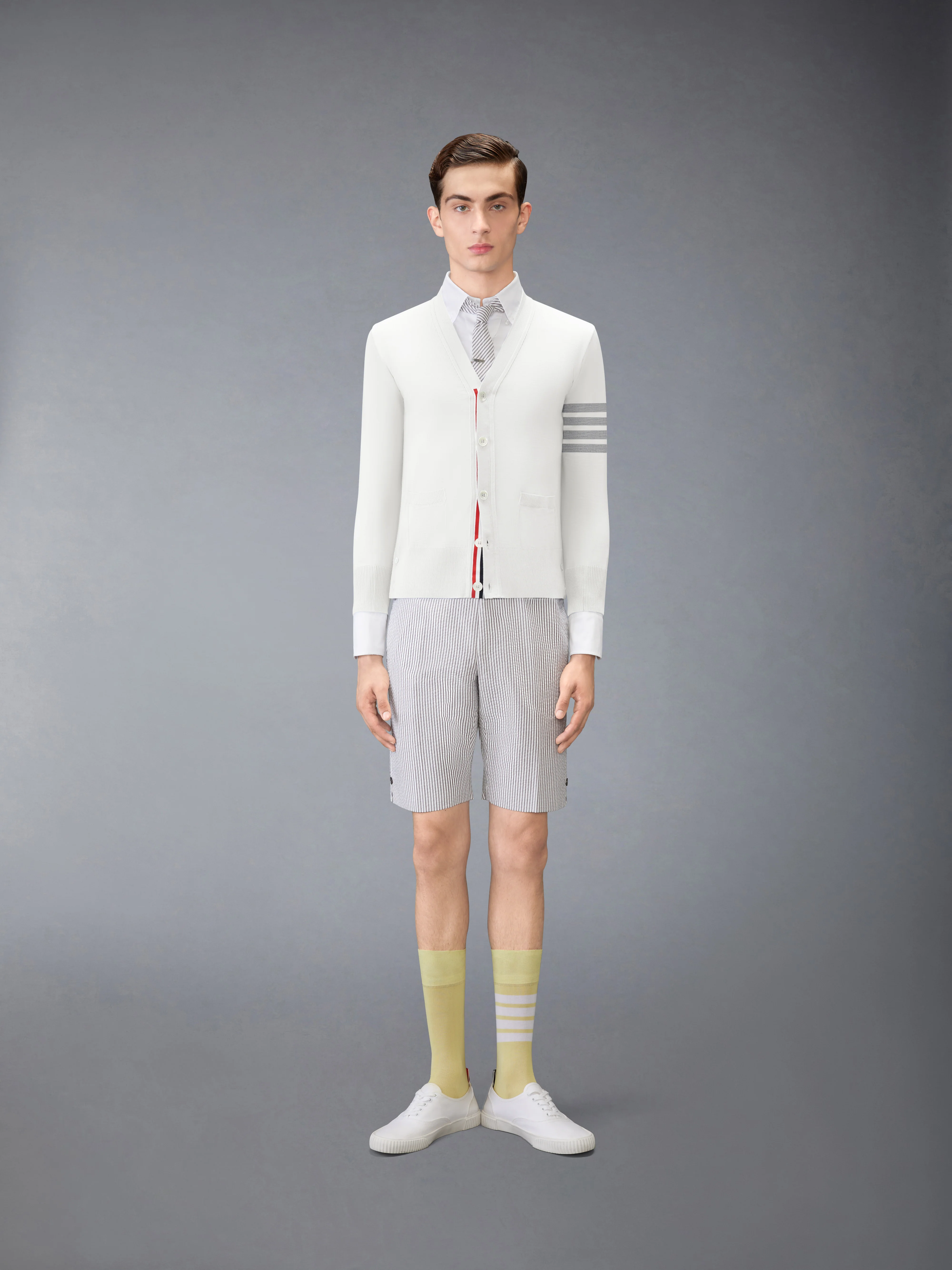 MERINO WOOL 4-BAR CLASSIC V-NECK CARDIGAN - Image 3