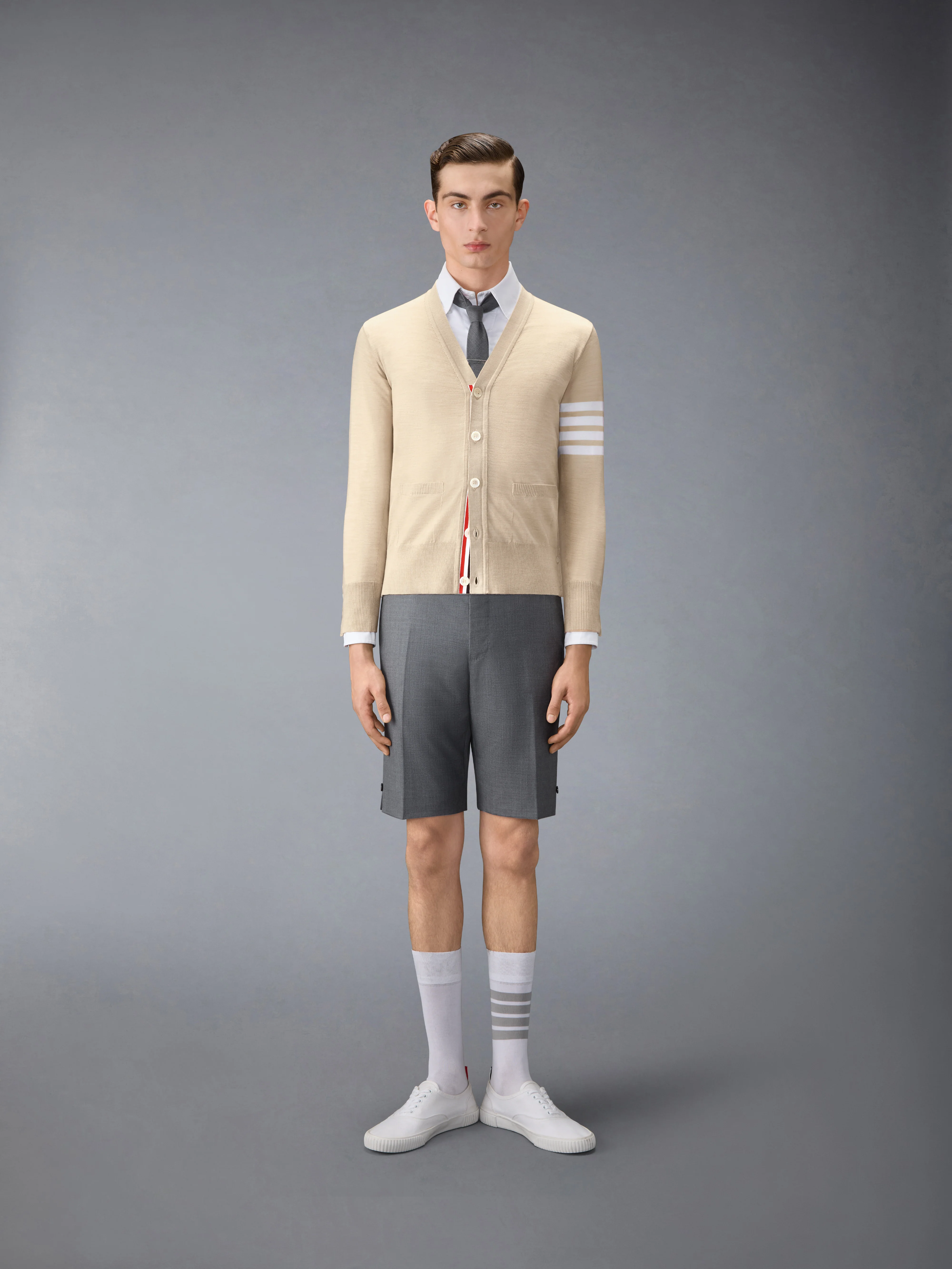 MERINO WOOL 4-BAR CLASSIC V-NECK CARDIGAN - Image 3