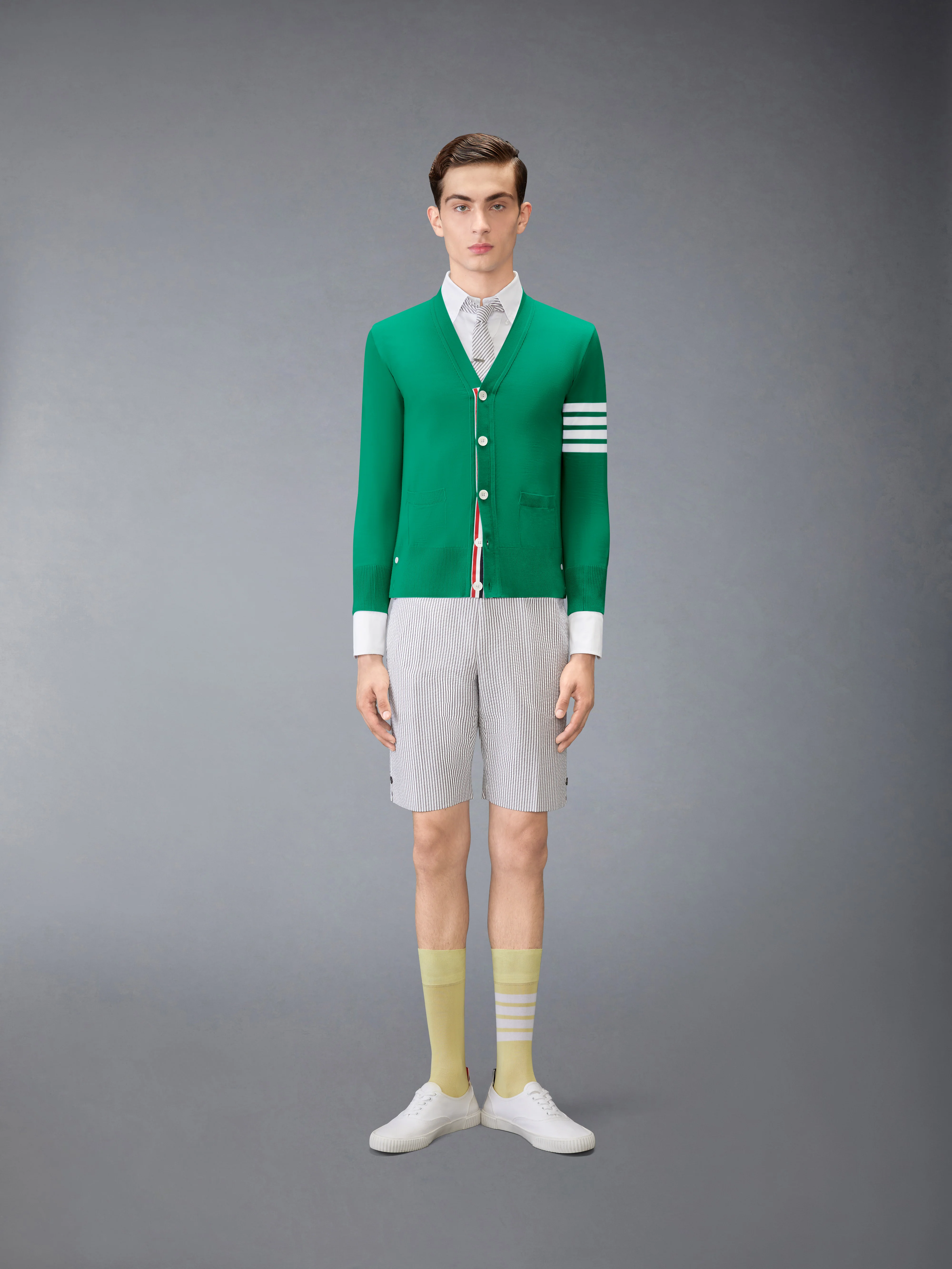 MERINO WOOL 4-BAR CLASSIC V-NECK CARDIGAN - Image 3