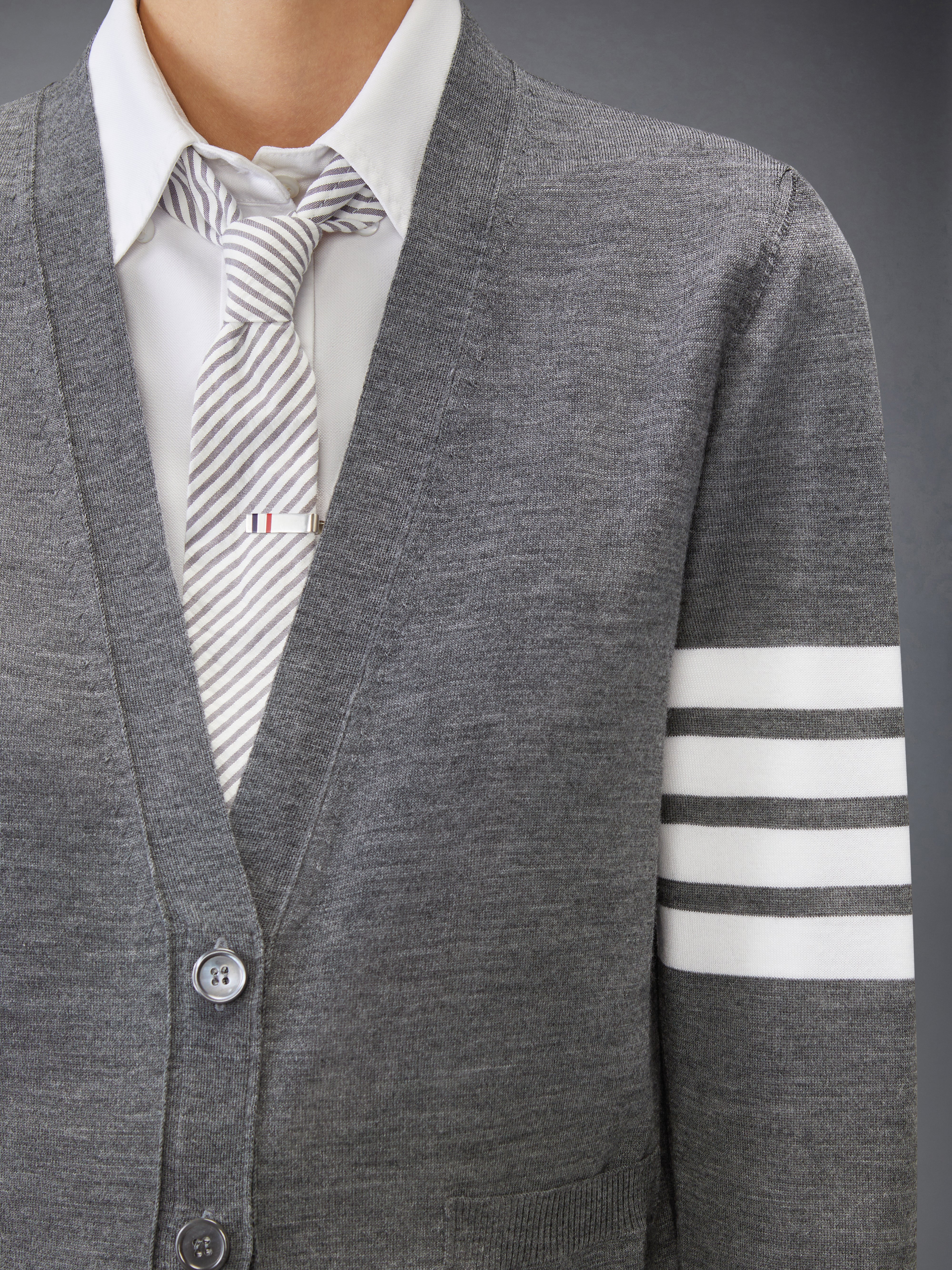 MERINO WOOL 4-BAR RELAXED FIT V-NECK CARDIGAN - Image 5