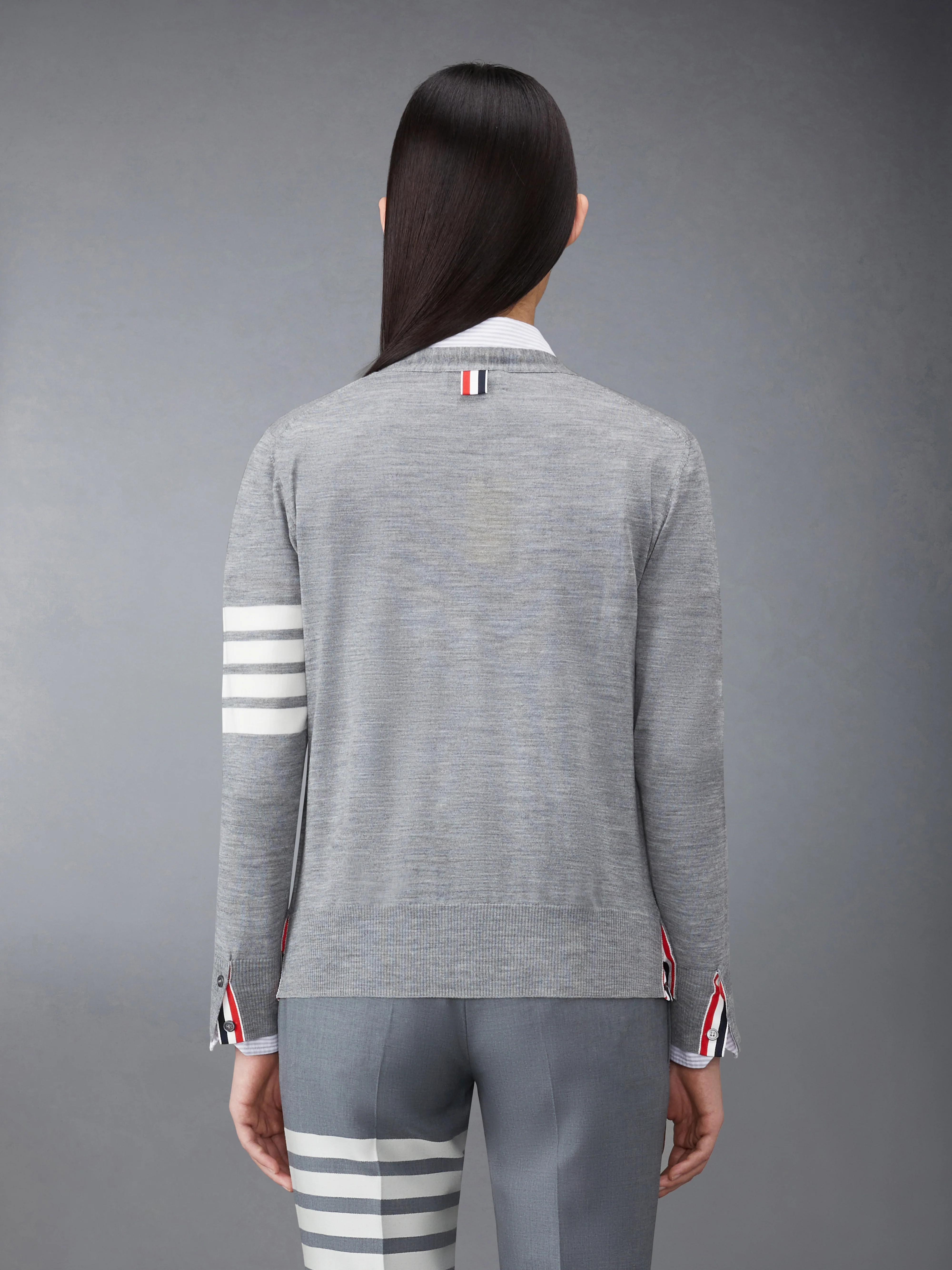 MERINO WOOL 4-BAR RELAXED FIT V-NECK CARDIGAN - Image 2