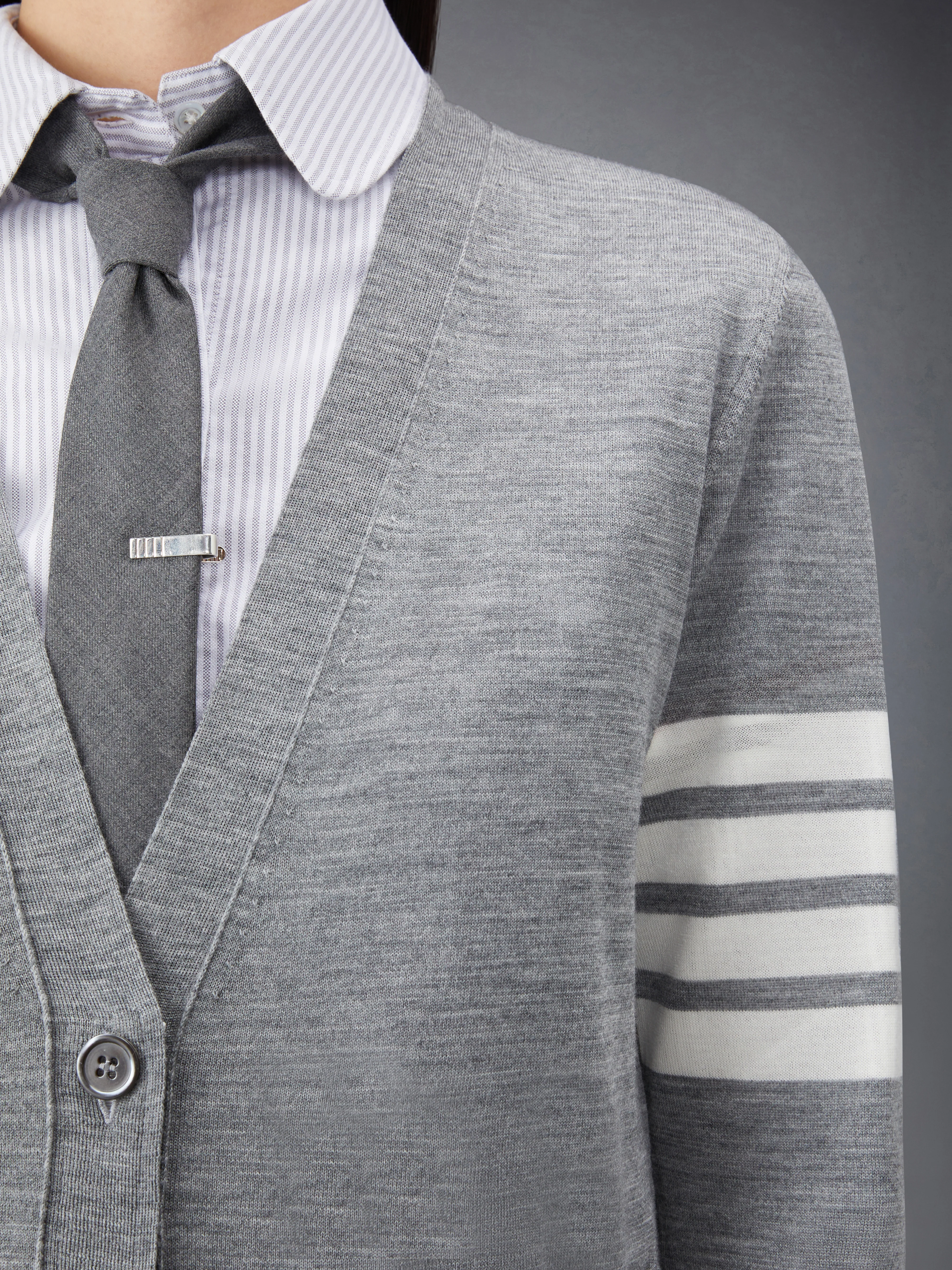 MERINO WOOL 4-BAR RELAXED FIT V-NECK CARDIGAN - Image 6