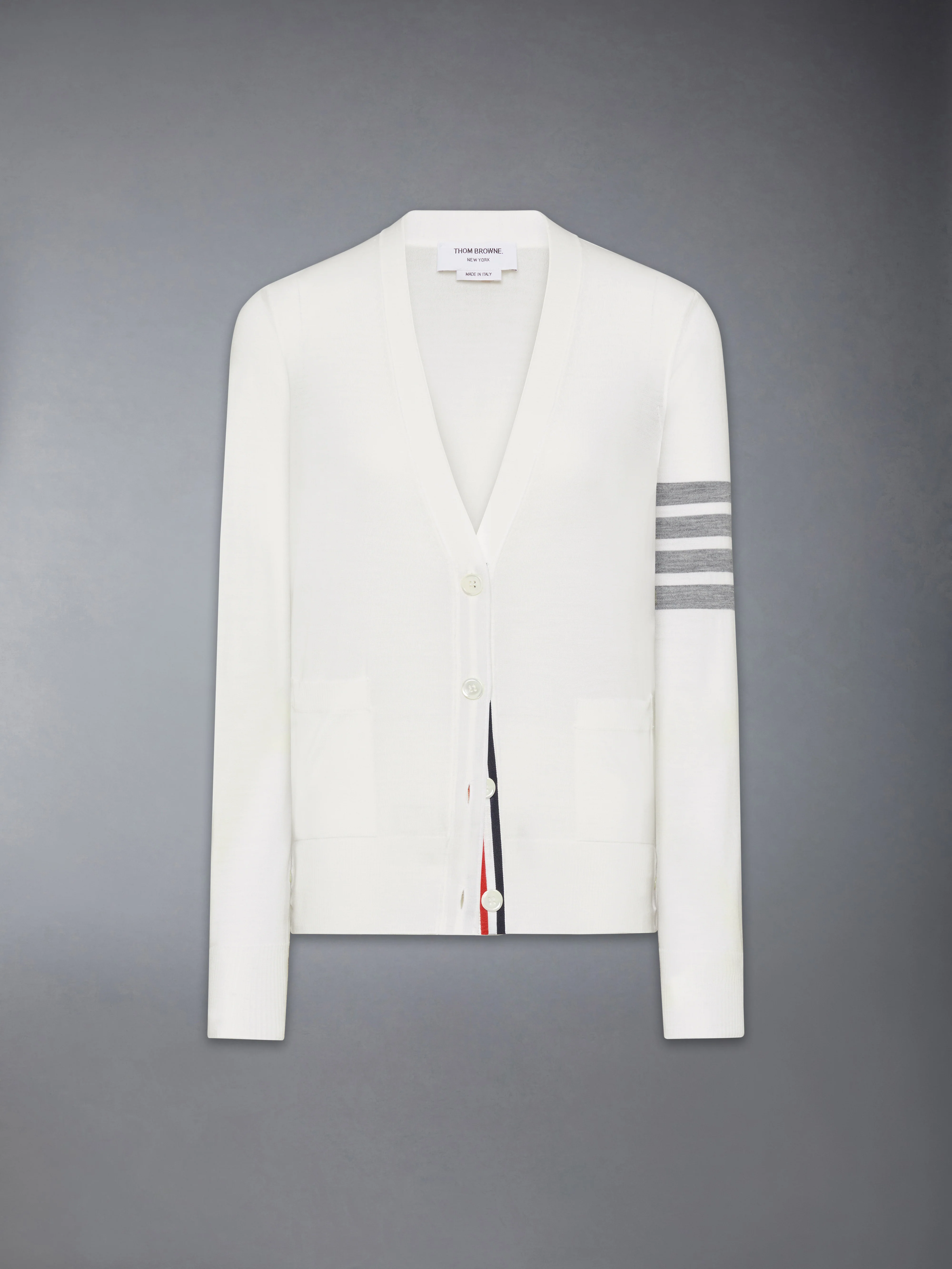 MERINO WOOL 4-BAR RELAXED FIT V-NECK CARDIGAN - Image 7