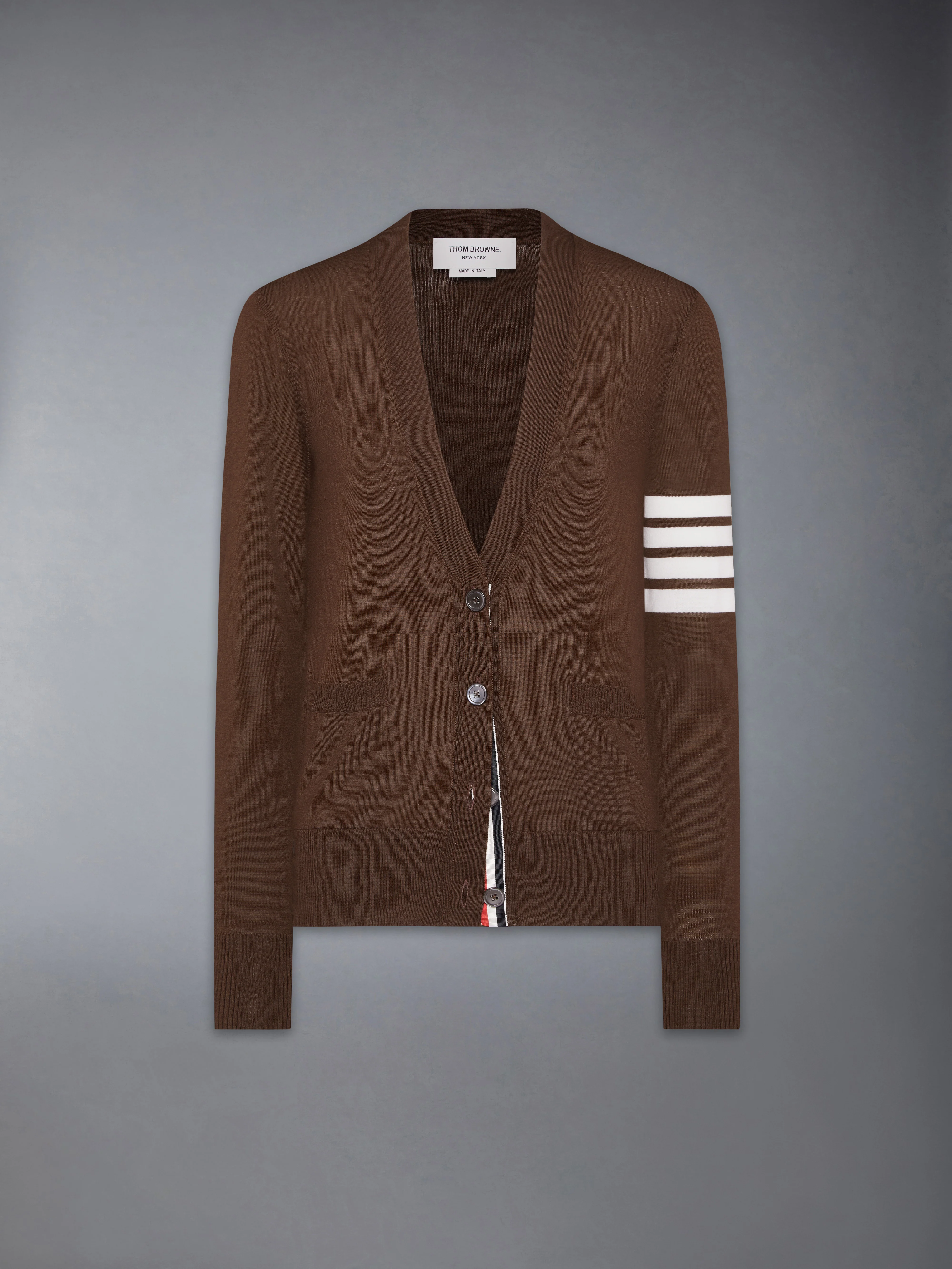 MERINO WOOL 4-BAR RELAXED FIT V-NECK CARDIGAN - Image 6