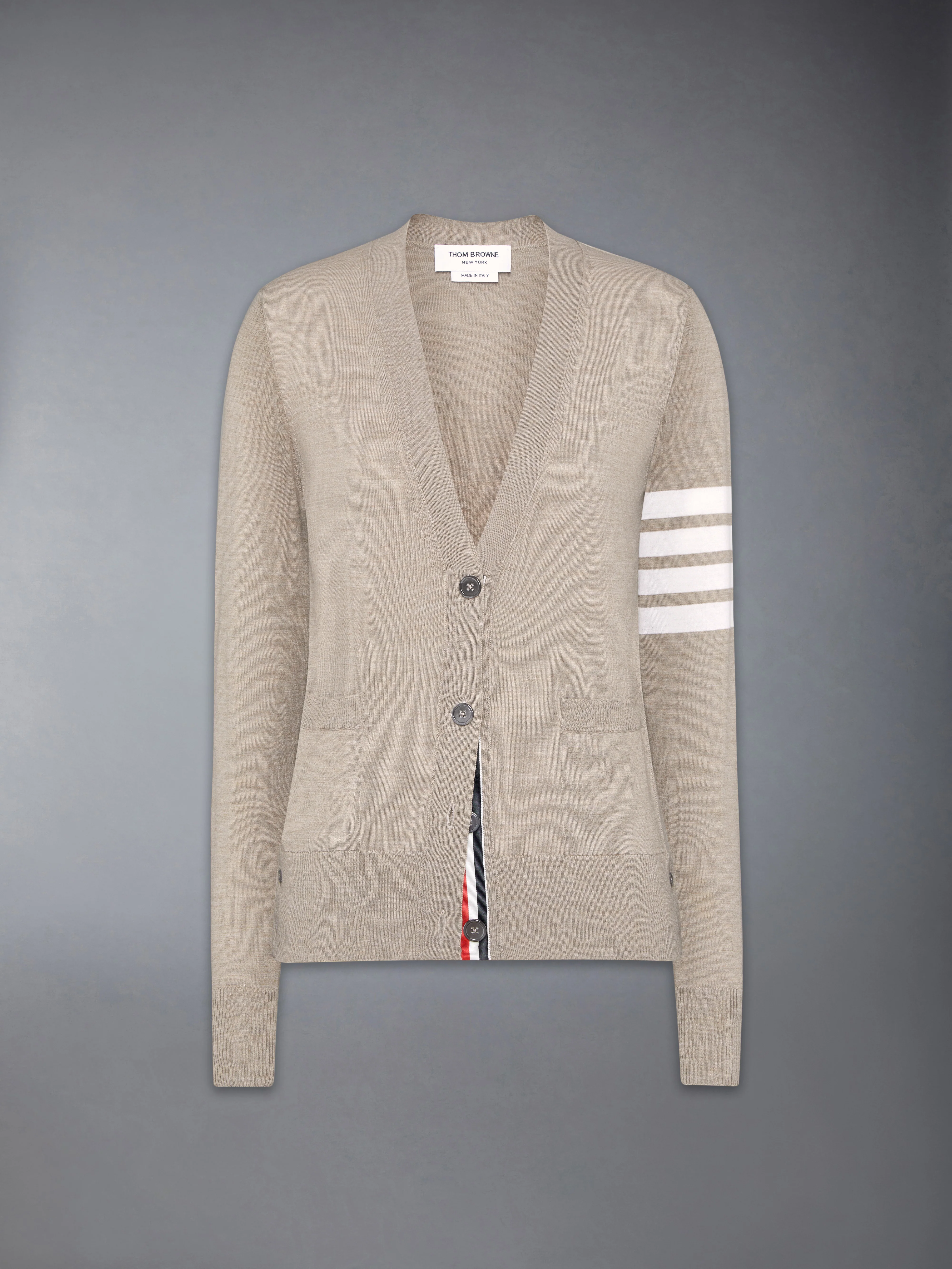 MERINO WOOL 4-BAR RELAXED FIT V-NECK CARDIGAN - Image 6