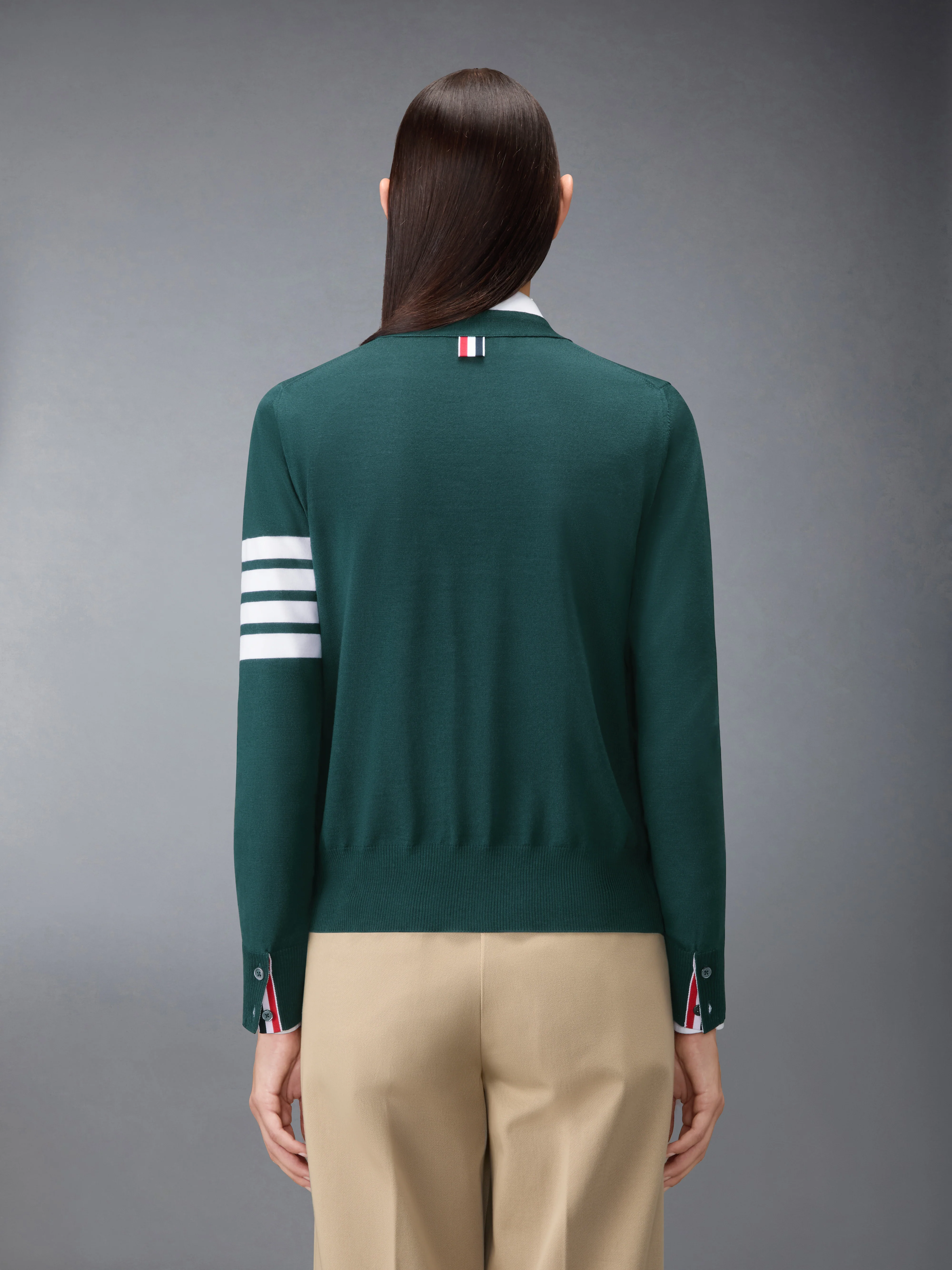 MERINO WOOL 4-BAR RELAXED FIT V-NECK CARDIGAN - Image 2