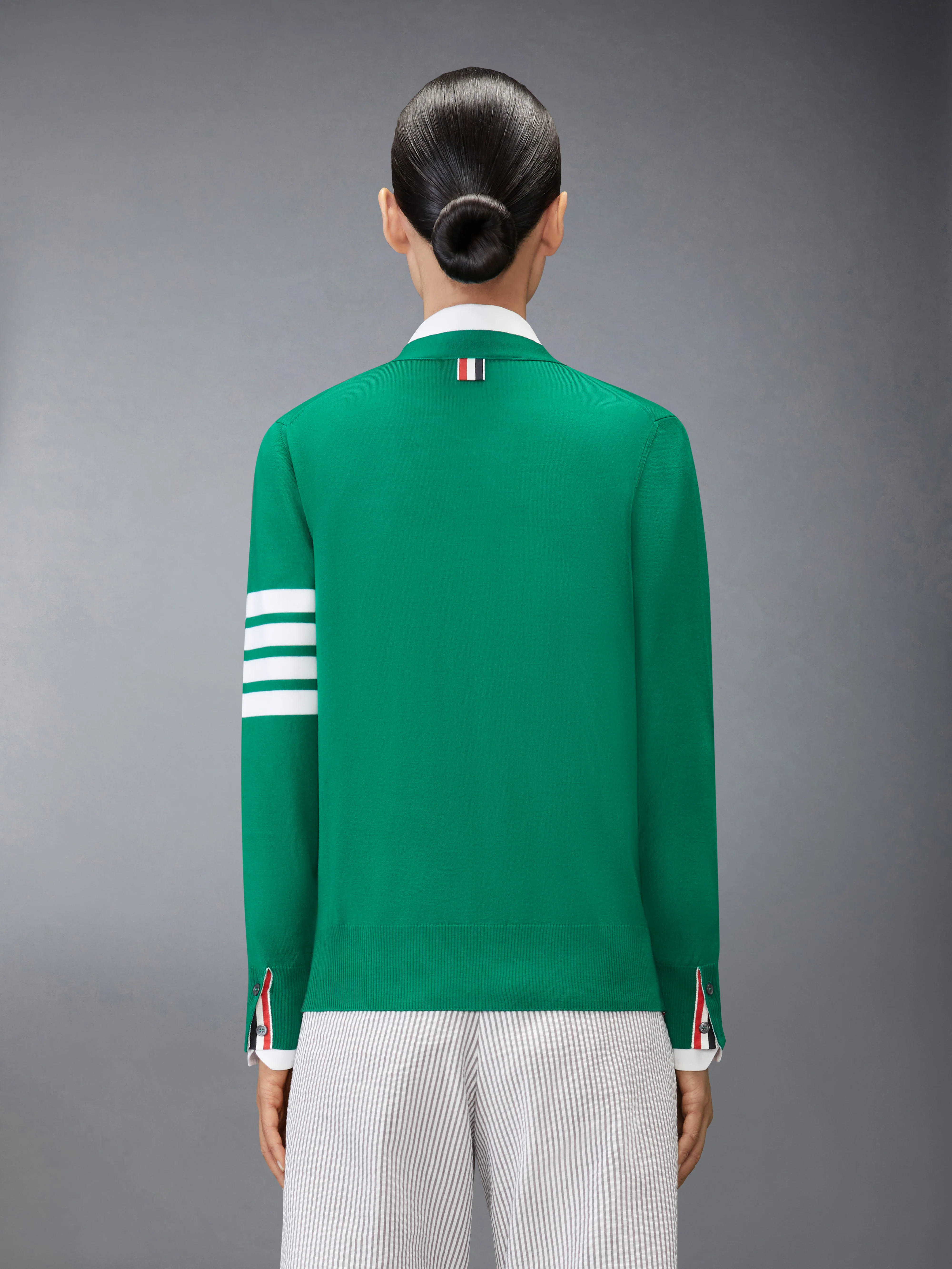 MERINO WOOL 4-BAR RELAXED FIT V-NECK CARDIGAN - Image 2