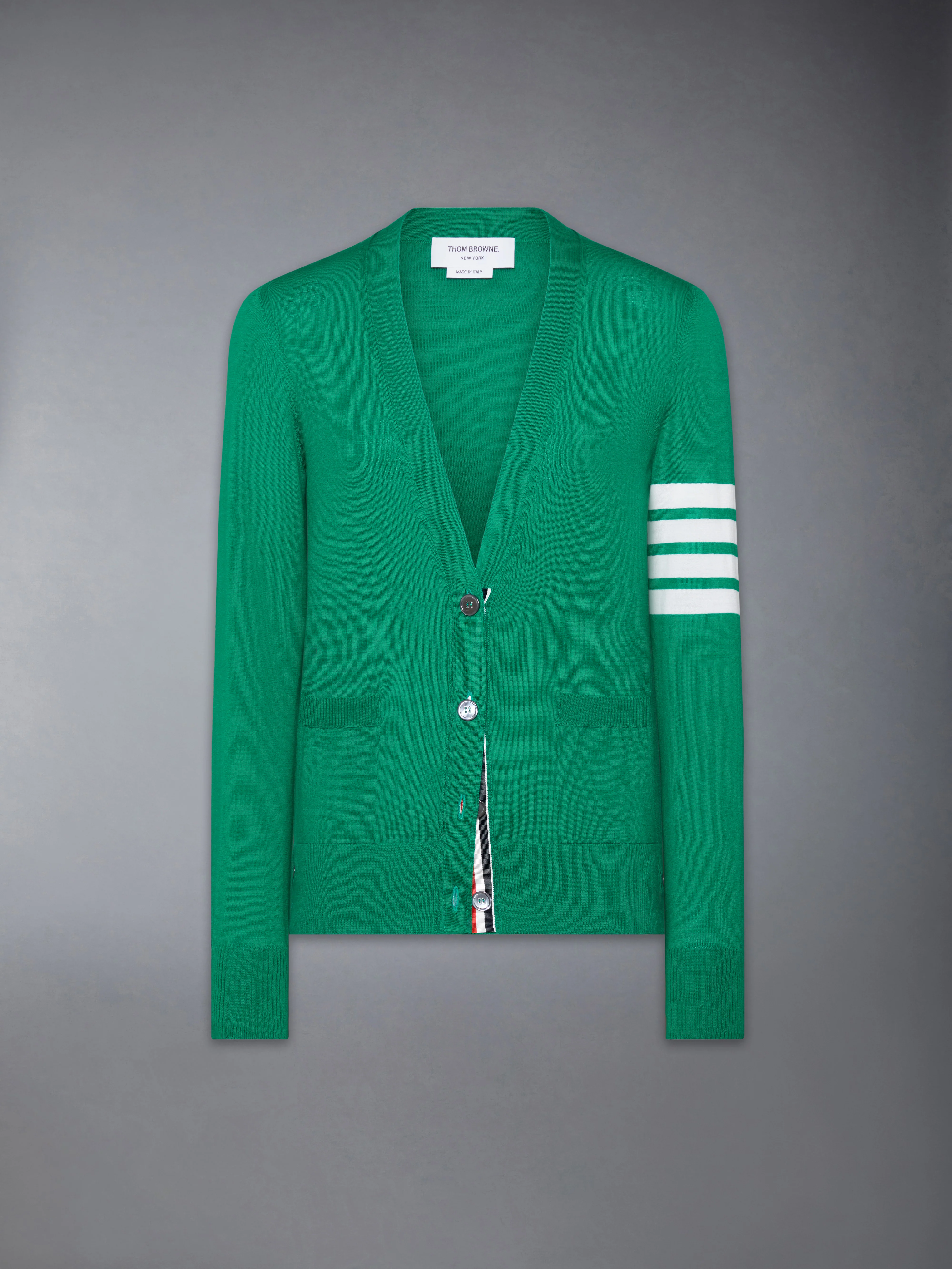 MERINO WOOL 4-BAR RELAXED FIT V-NECK CARDIGAN - Image 6