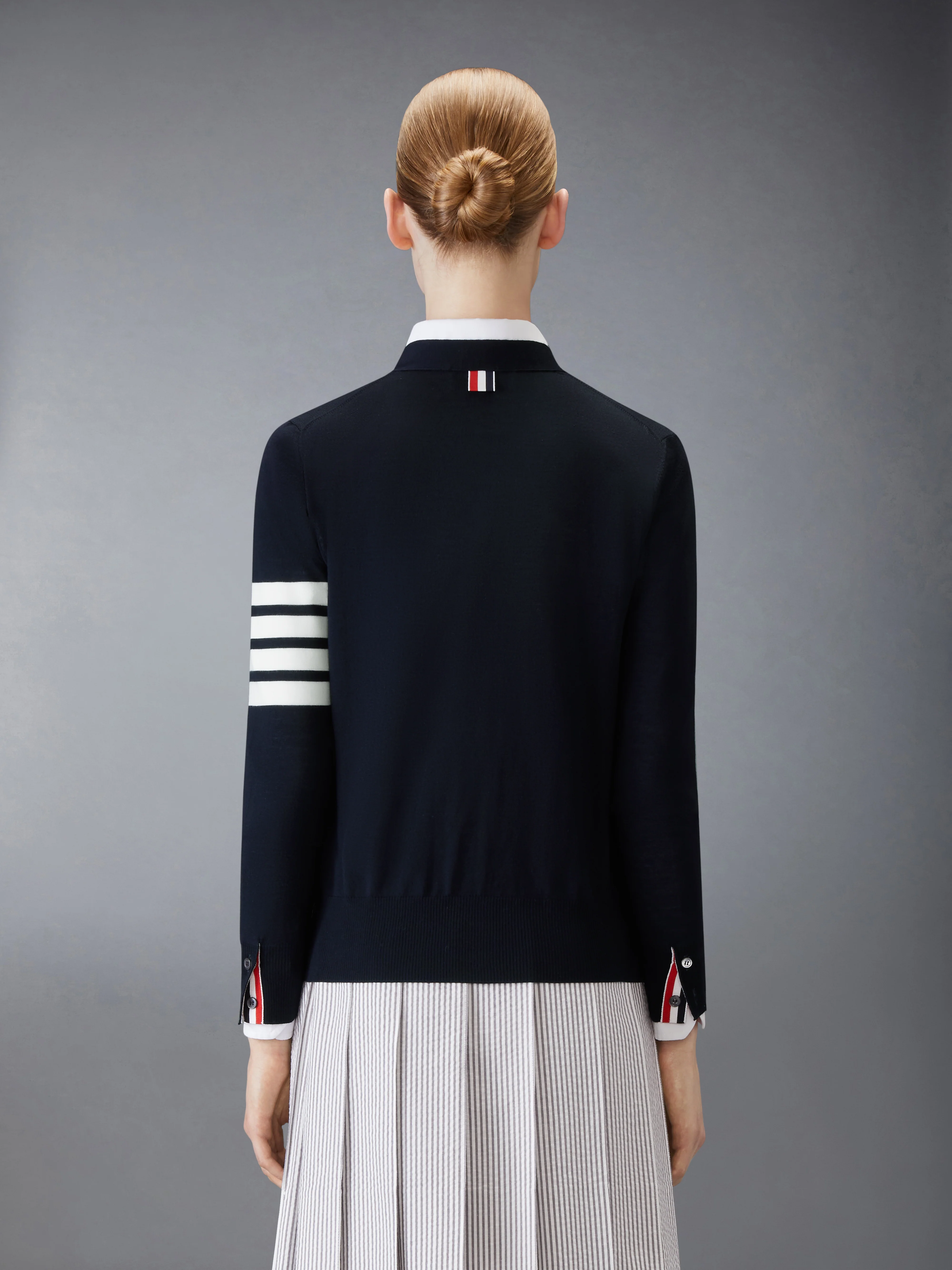 MERINO WOOL 4-BAR RELAXED FIT V-NECK CARDIGAN - Image 2