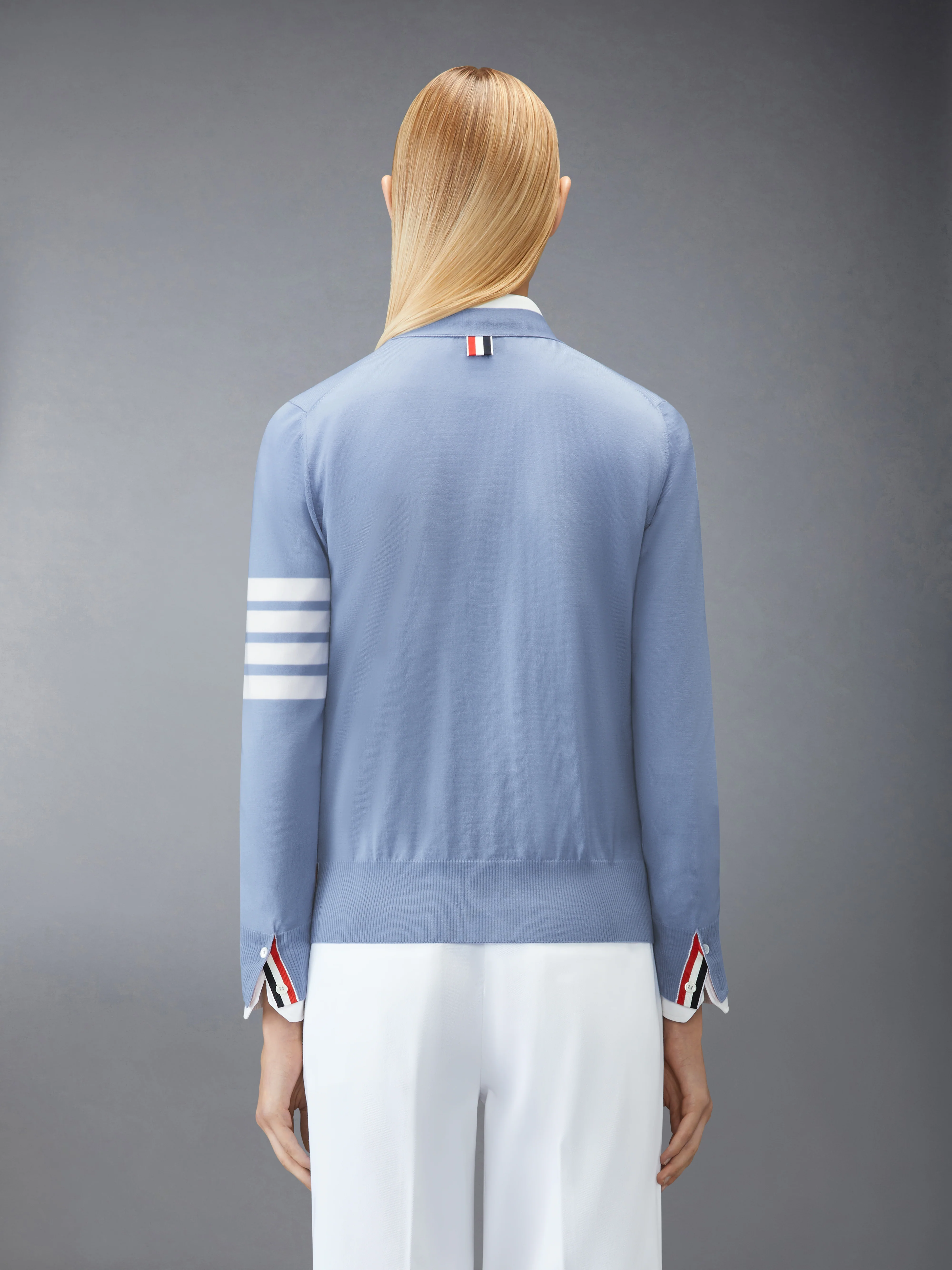 MERINO WOOL 4-BAR RELAXED FIT V-NECK CARDIGAN - Image 3