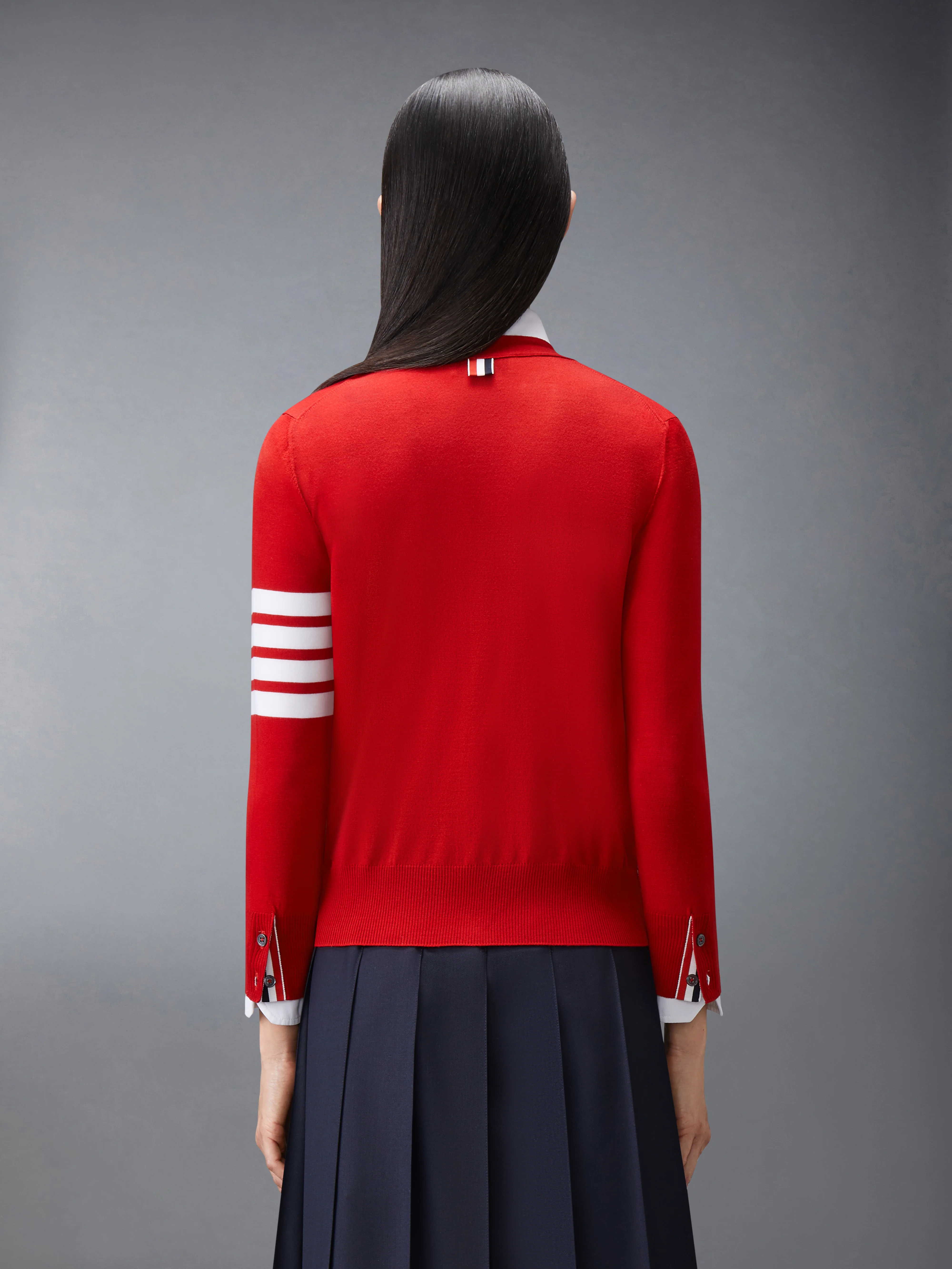 MERINO WOOL 4-BAR RELAXED FIT V-NECK CARDIGAN - Image 3