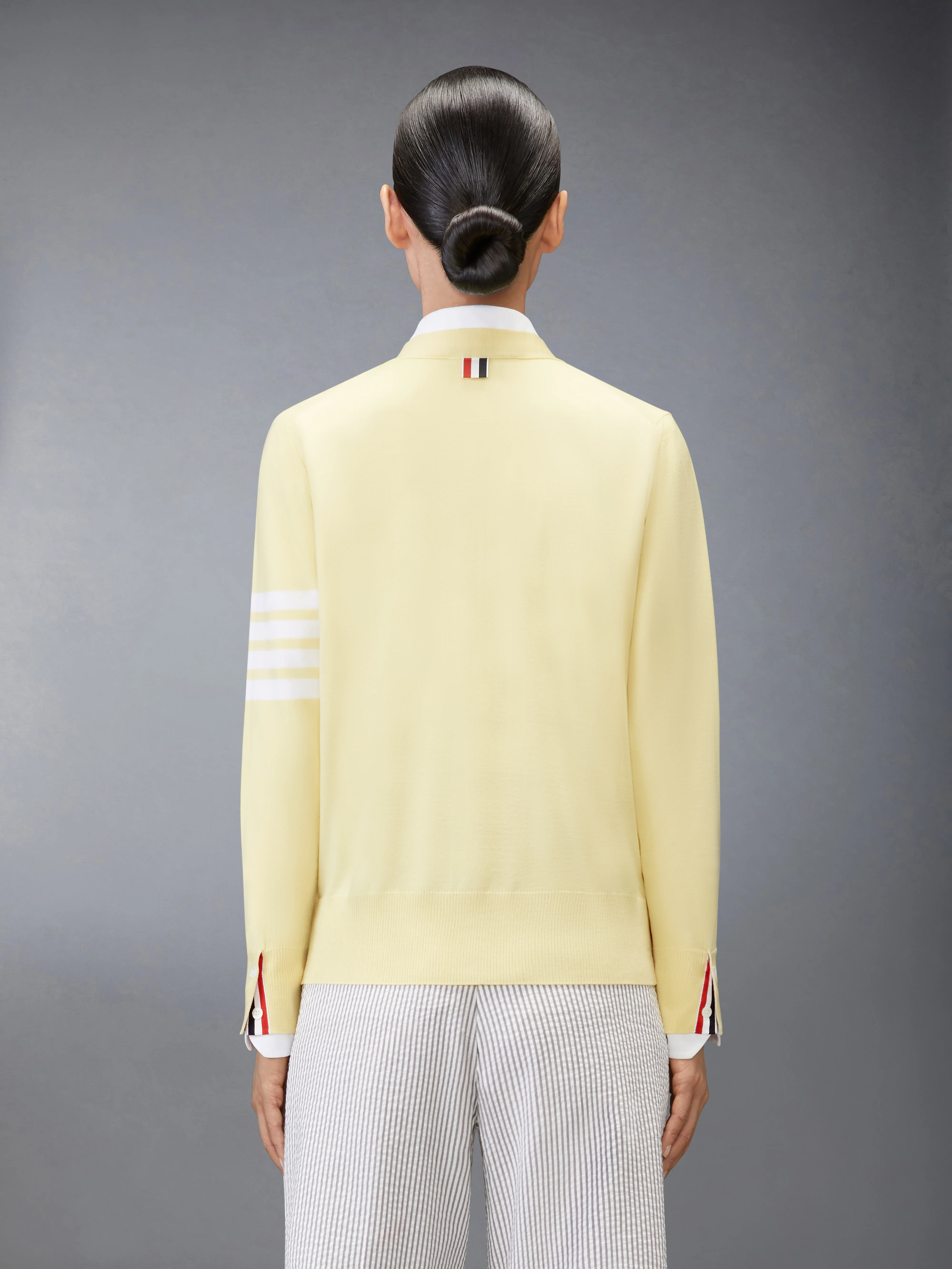 MERINO WOOL 4-BAR RELAXED FIT V-NECK CARDIGAN - Image 2