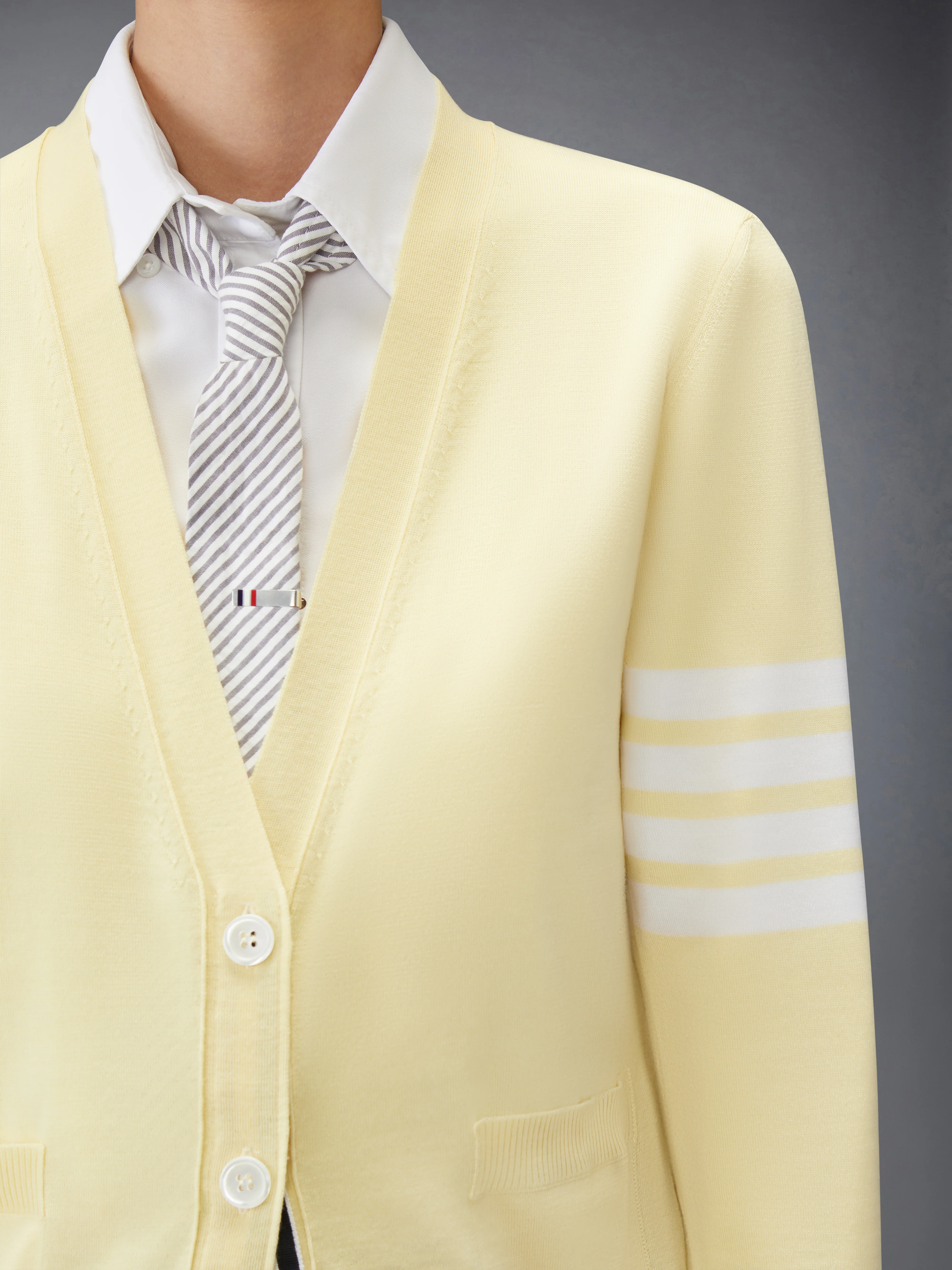 MERINO WOOL 4-BAR RELAXED FIT V-NECK CARDIGAN - Image 5
