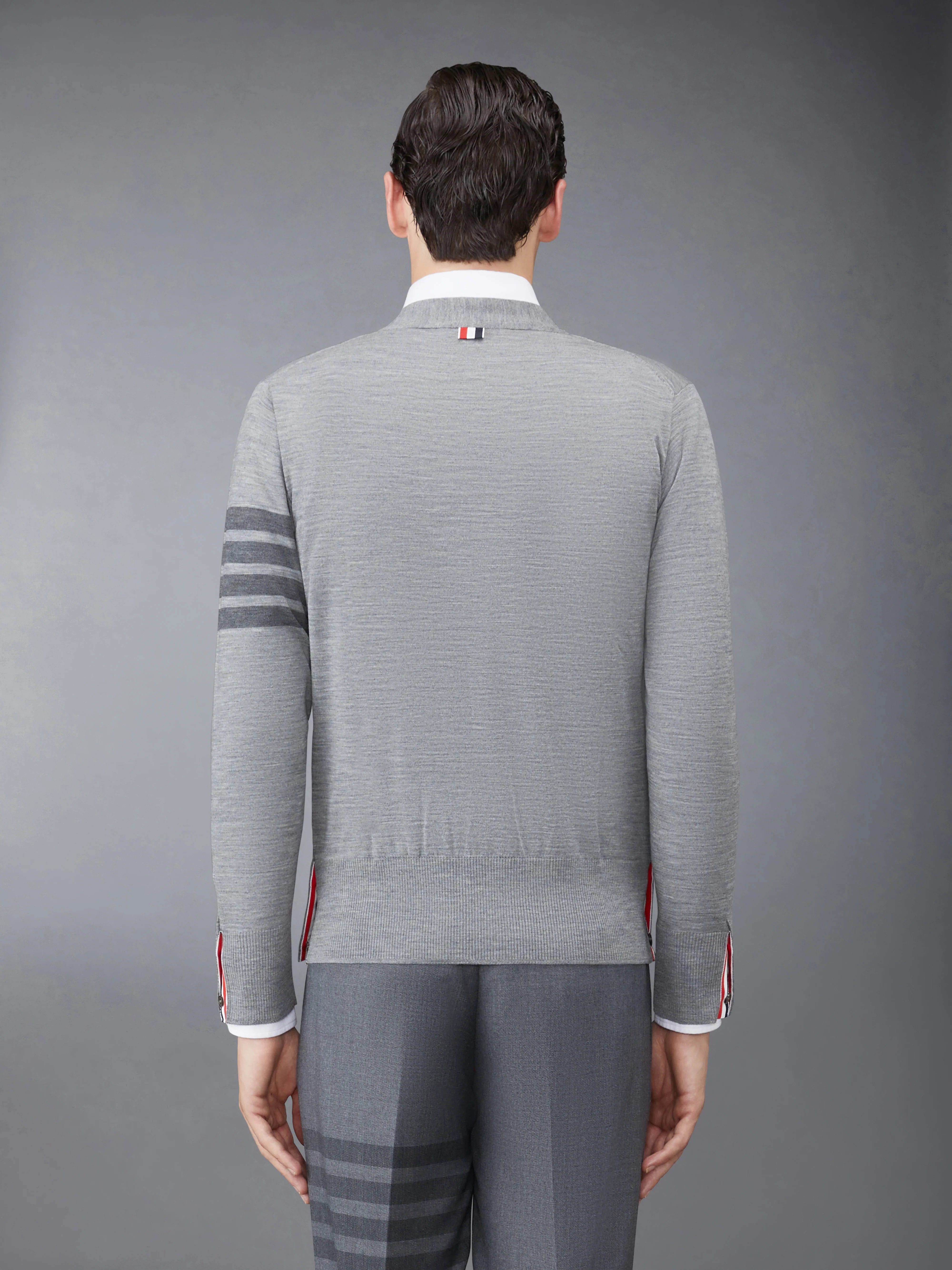 MERINO WOOL 4-BAR V-NECK CARDIGAN - Image 2