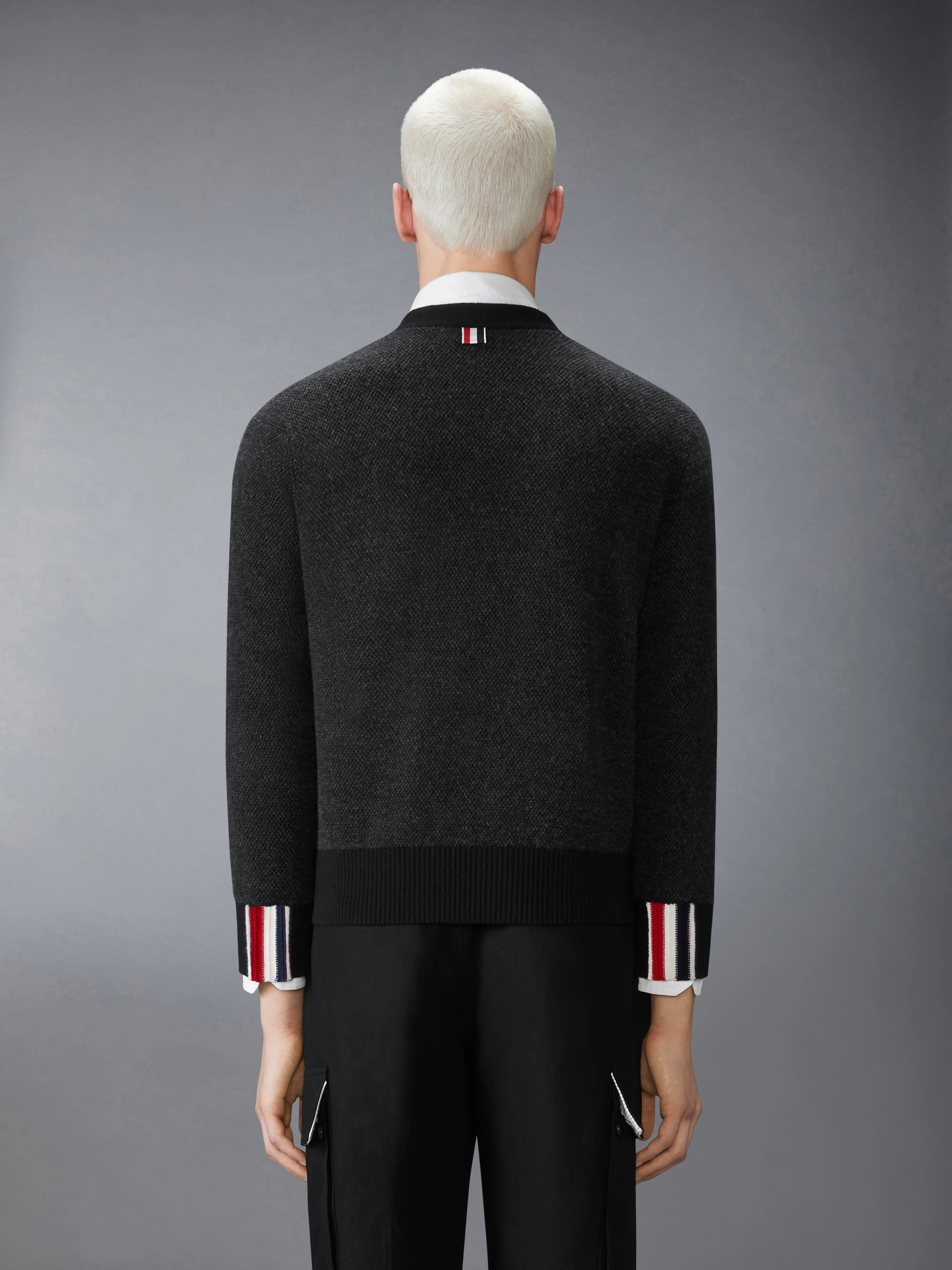 MERINO WOOL INTARSIA V NECK CARDIGAN - Image 2