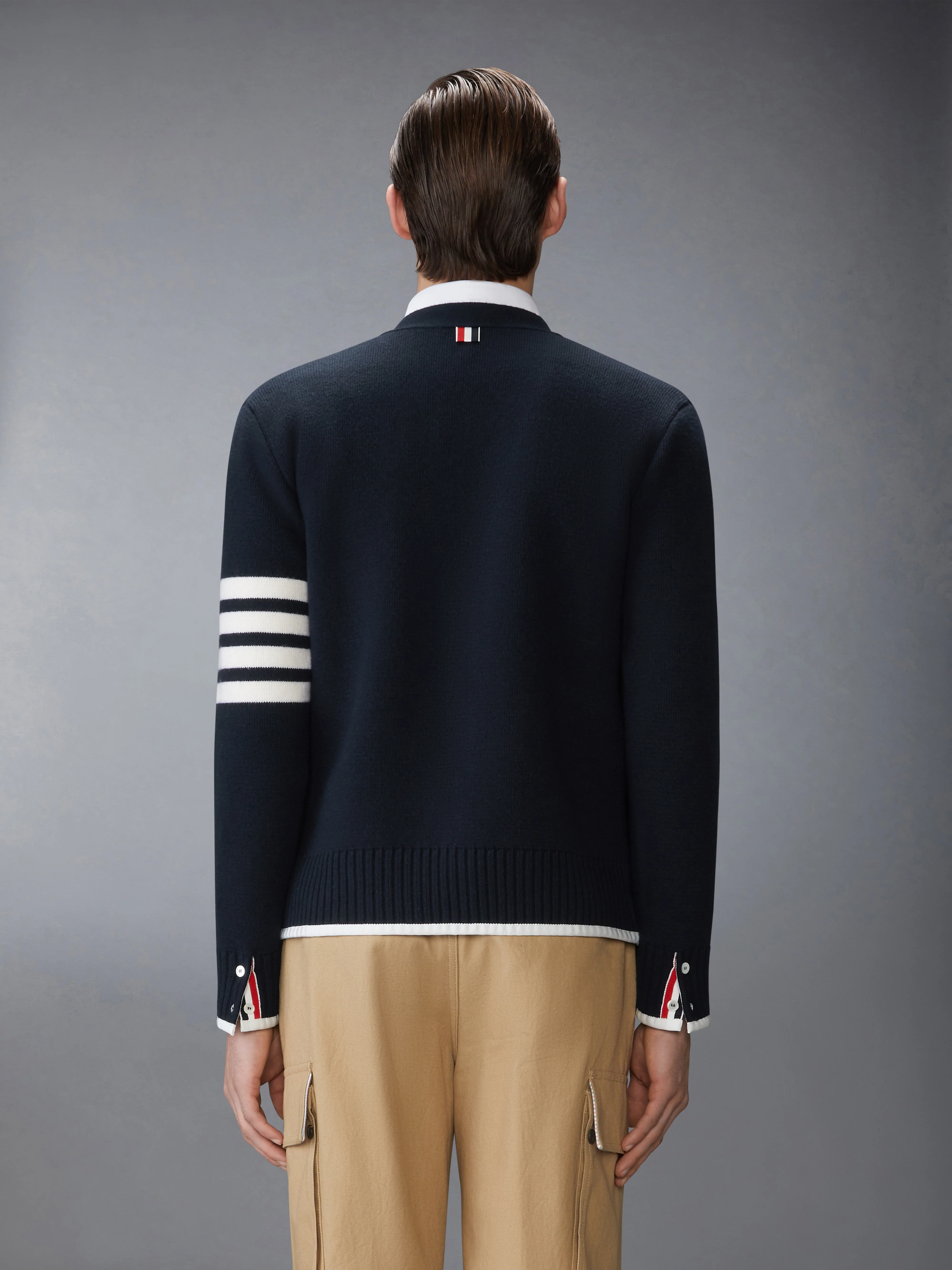 MILANO STITCH MERINO WOOL 4-BAR V NECK CARDIGAN - Image 2
