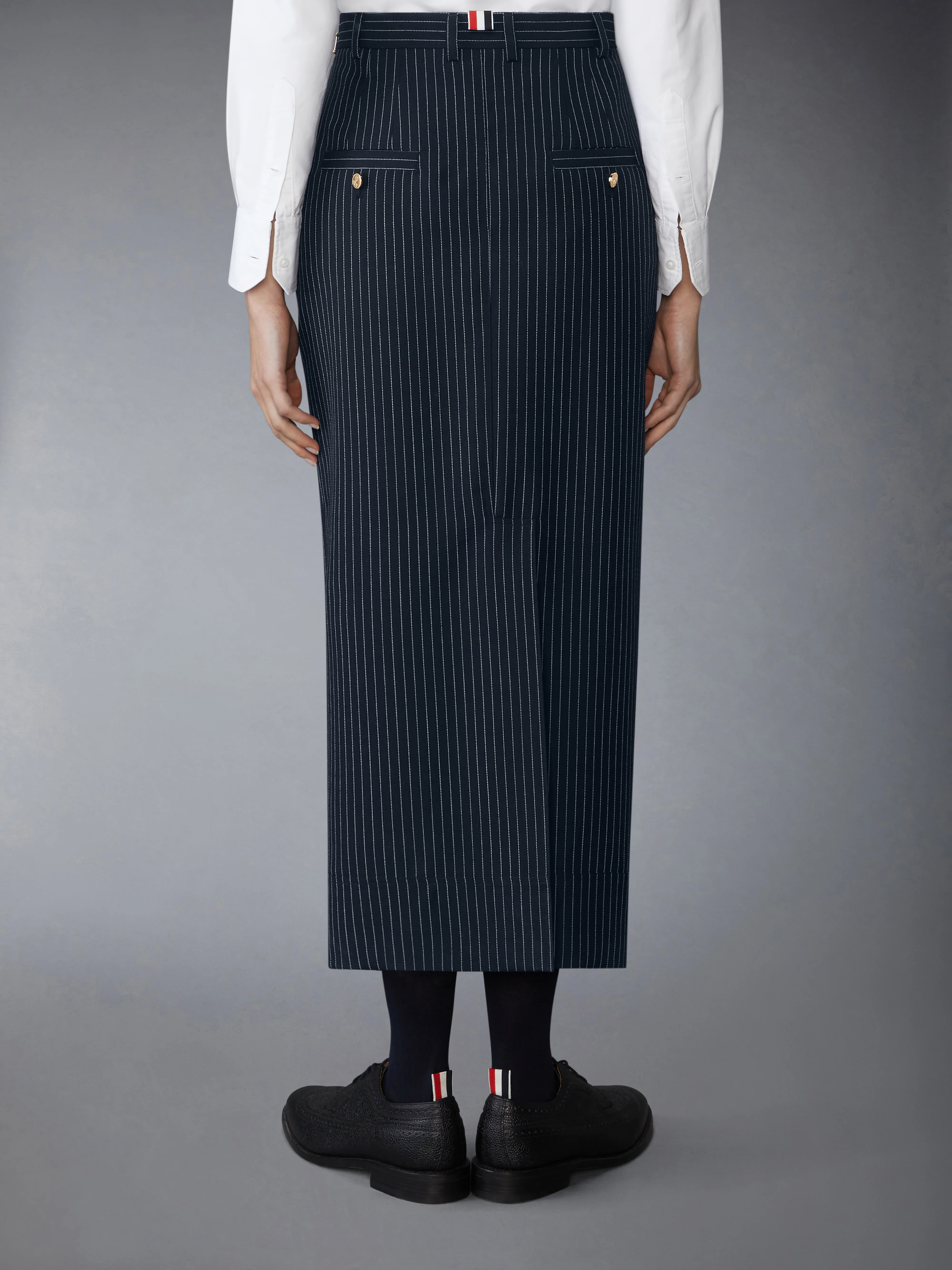 PINSTRIPE HIGH TWIST WOOL HIGH WAISTED PENCIL SKIRT - Image 3