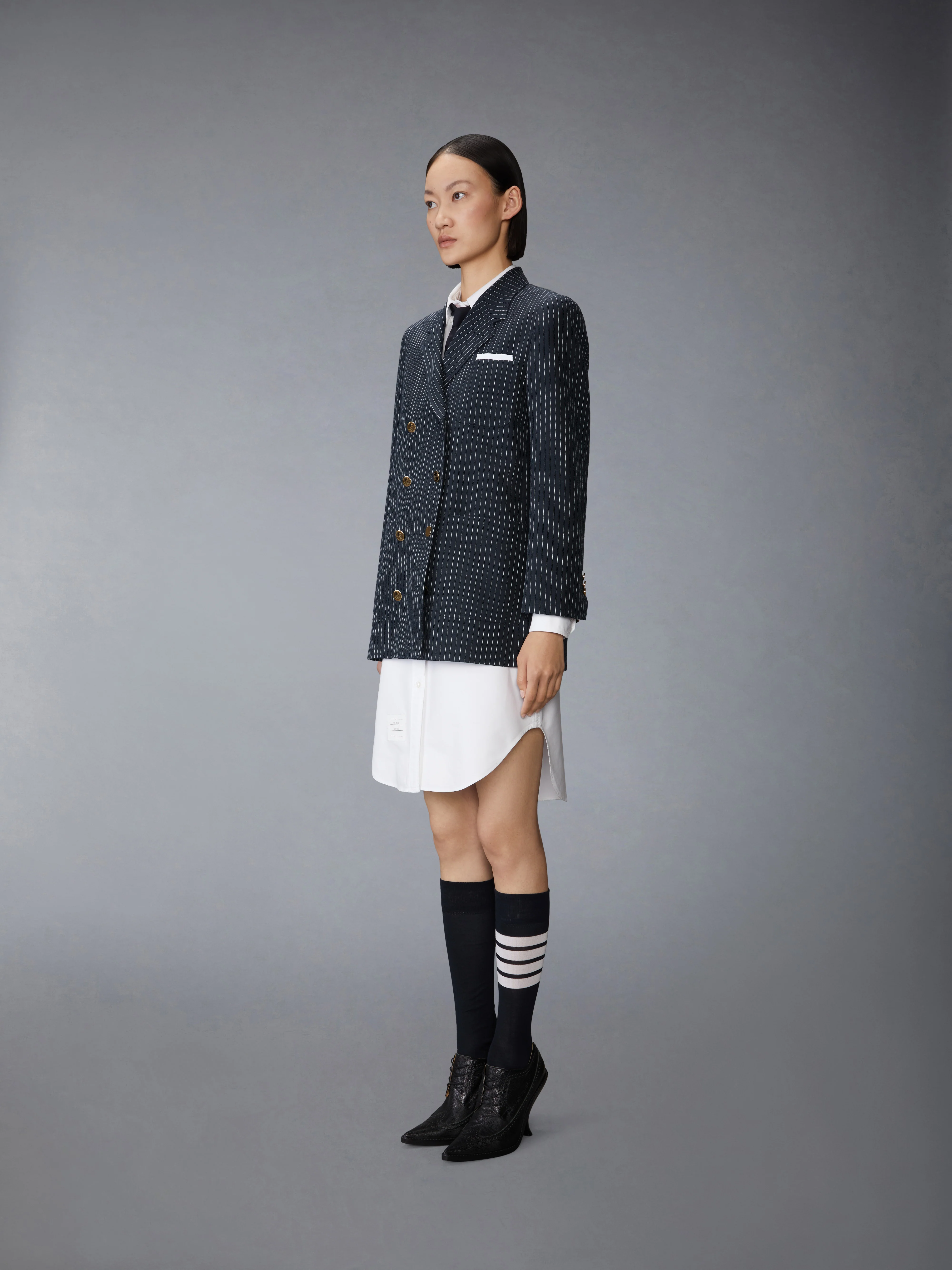 PINSTRIPE HIGH TWIST WOOL SACK SPORTCOAT DRESS - Image 2
