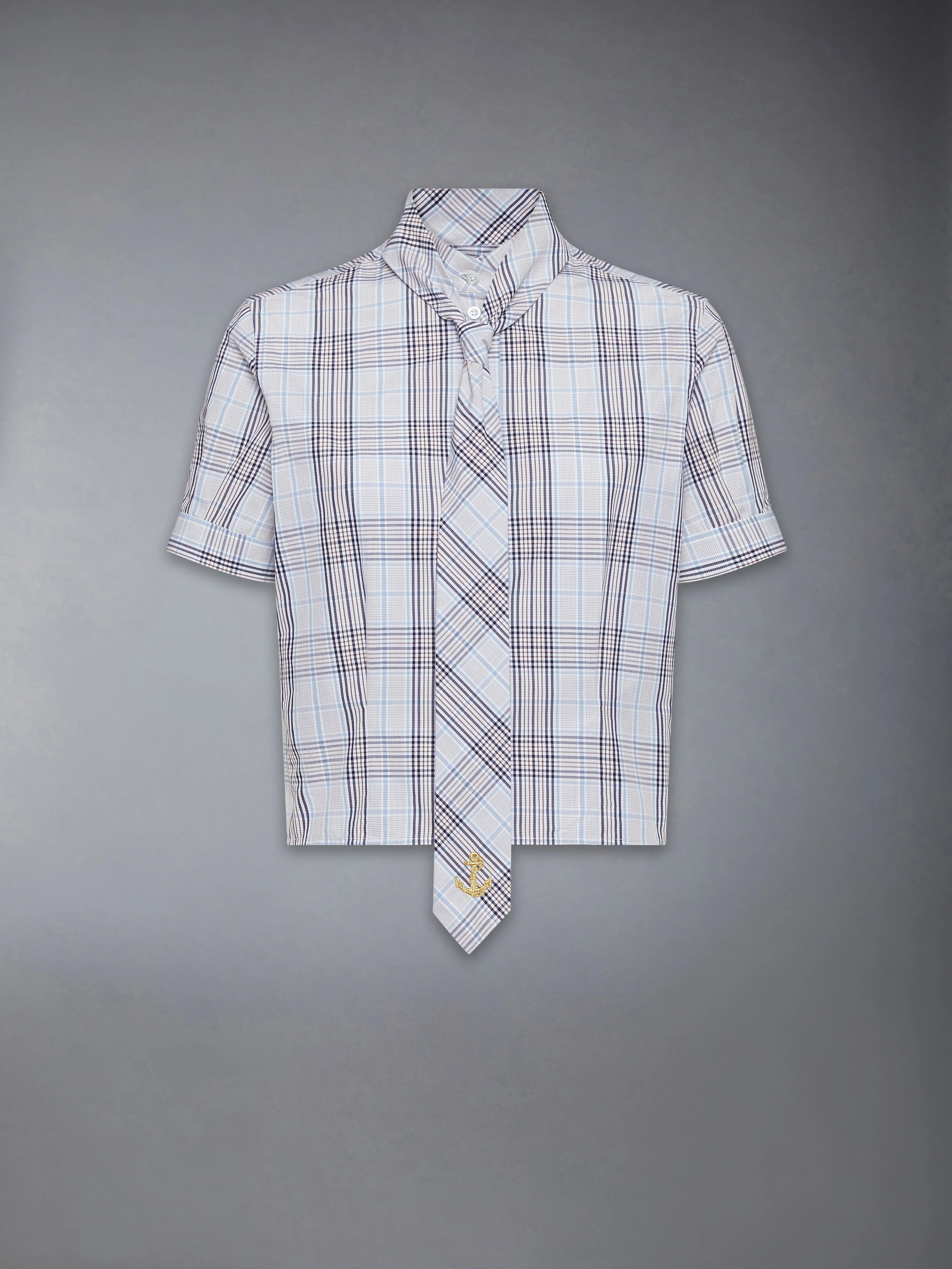 PLAID CHECK POPLIN TIE COLLAR BLOUSE - Image 5