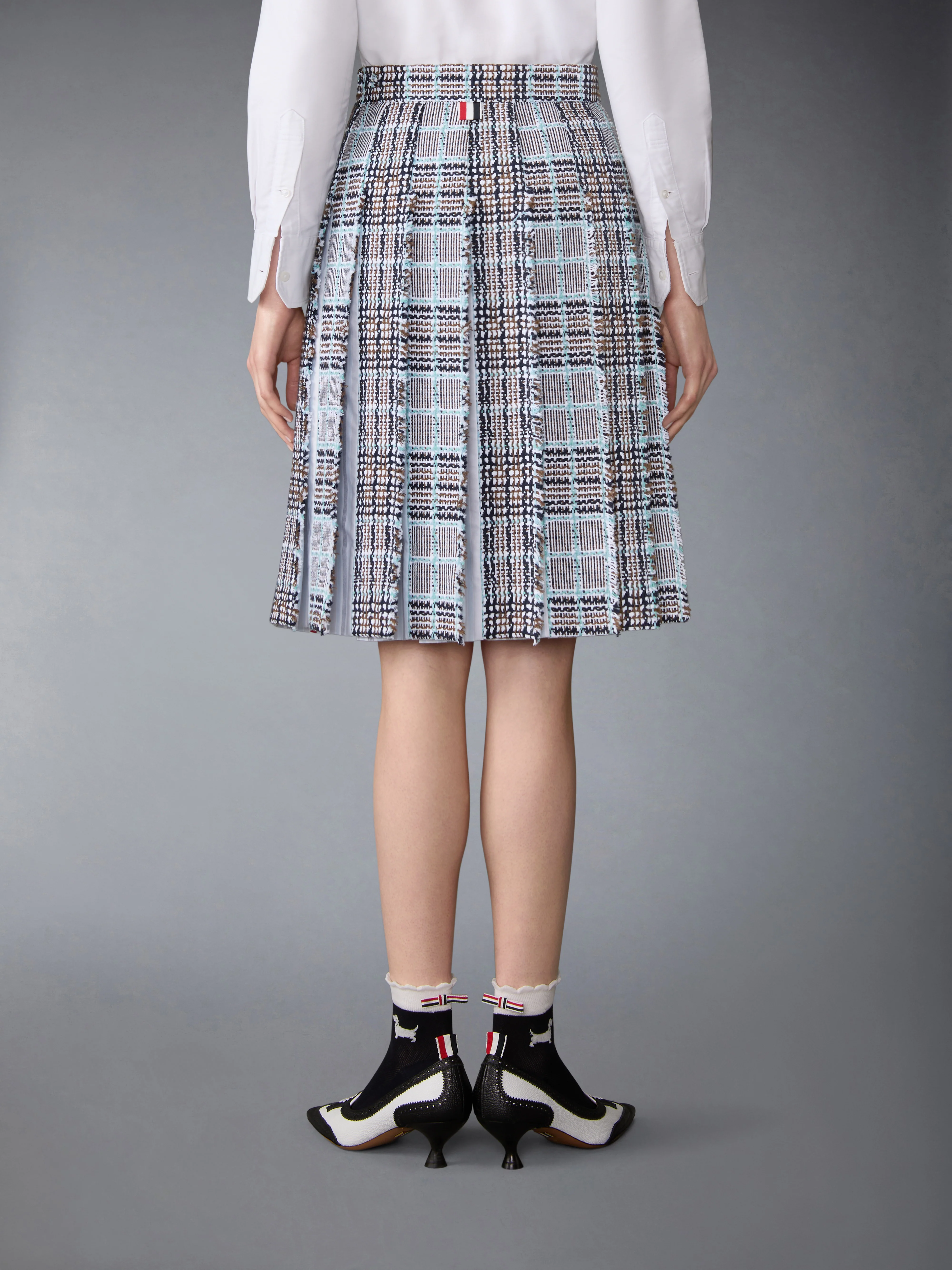 PLAID CHECK SUMMER TWEED FRAYED PLEATED SKIRT - Image 3