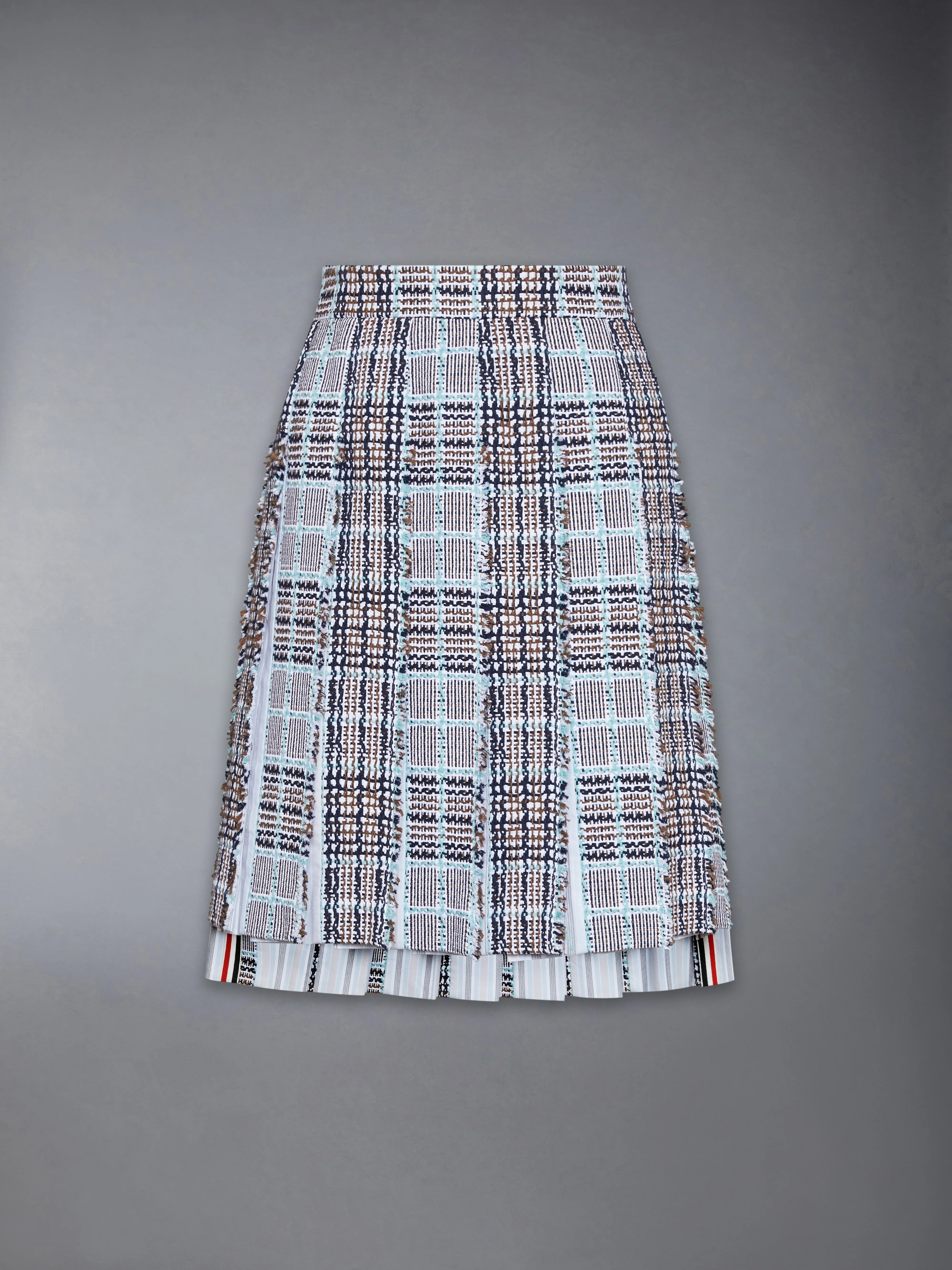 PLAID CHECK SUMMER TWEED FRAYED PLEATED SKIRT - Image 7