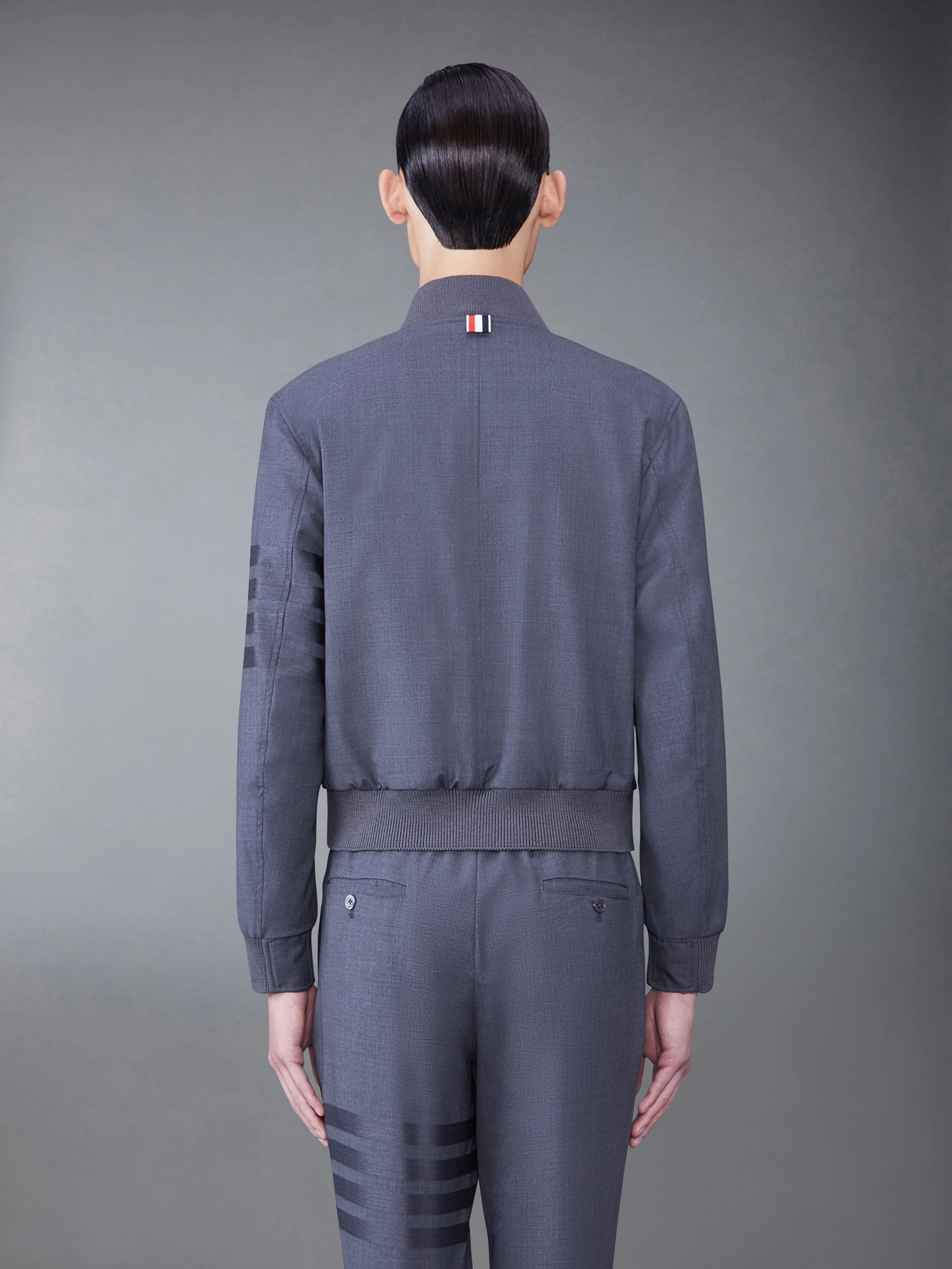 PLAIN WEAVE 4-BAR KNIT RIB BLOUSON JACKET - Image 2