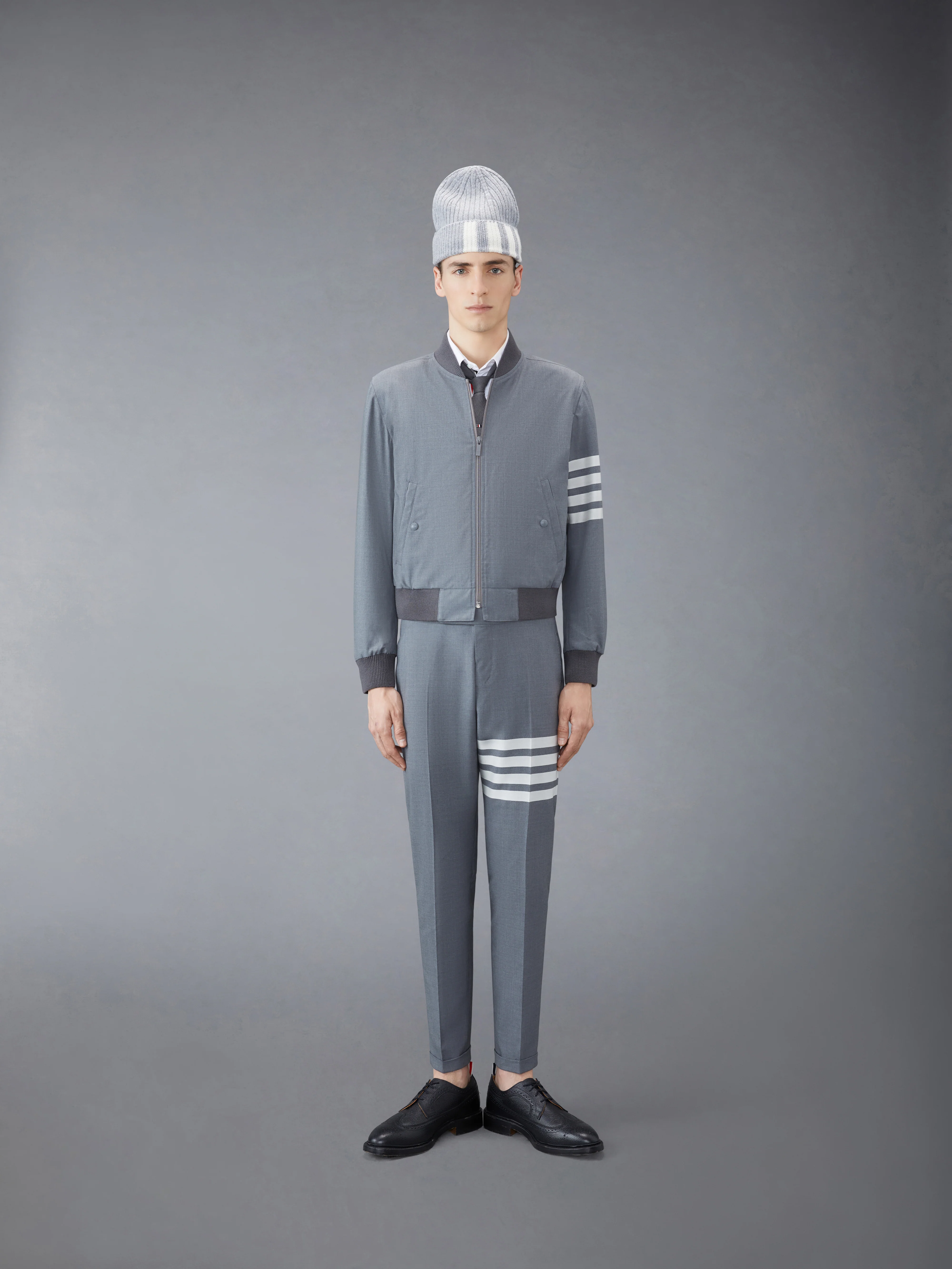 PLAIN WEAVE 4-BAR KNIT RIB BLOUSON JACKET - Image 3