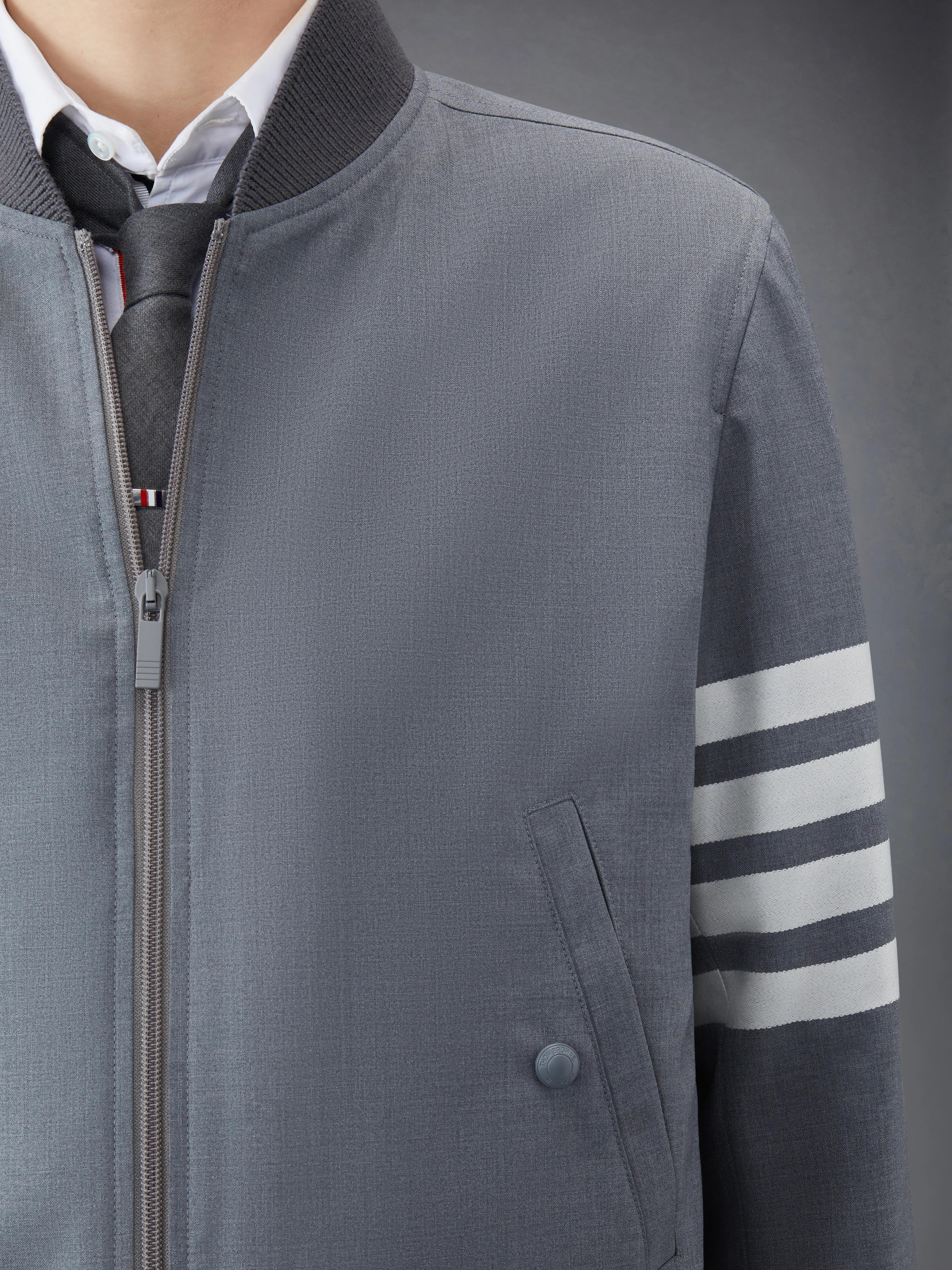 PLAIN WEAVE 4-BAR KNIT RIB BLOUSON JACKET - Image 6